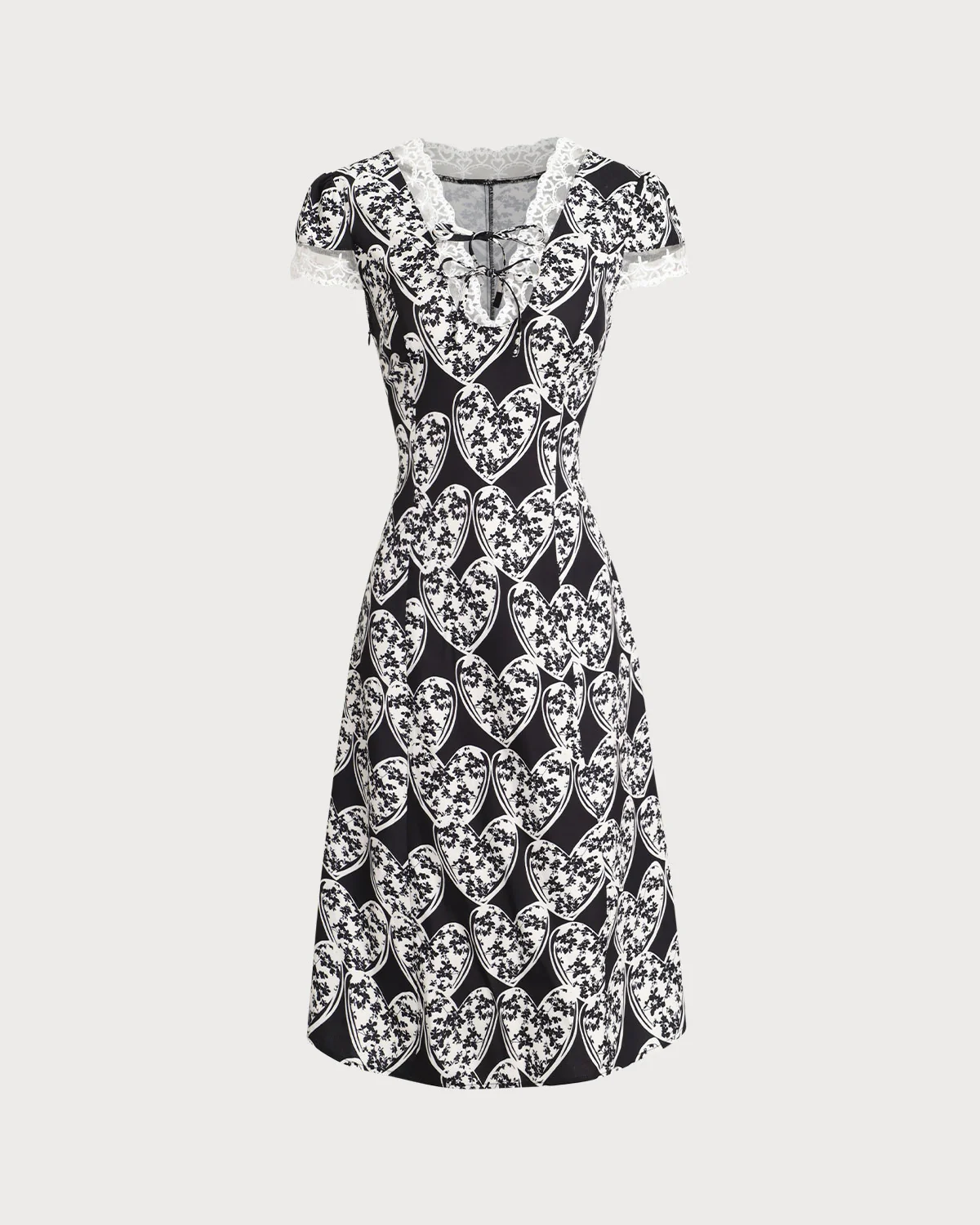 Black Floral Lace Trim Midi Dress - Image 5