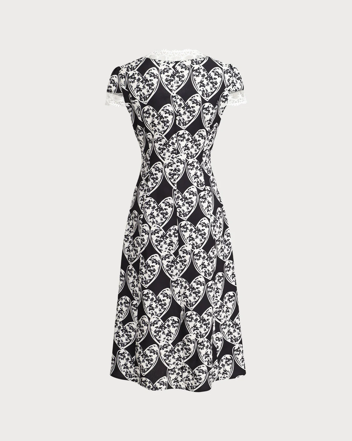 Black Floral Lace Trim Midi Dress - Image 6