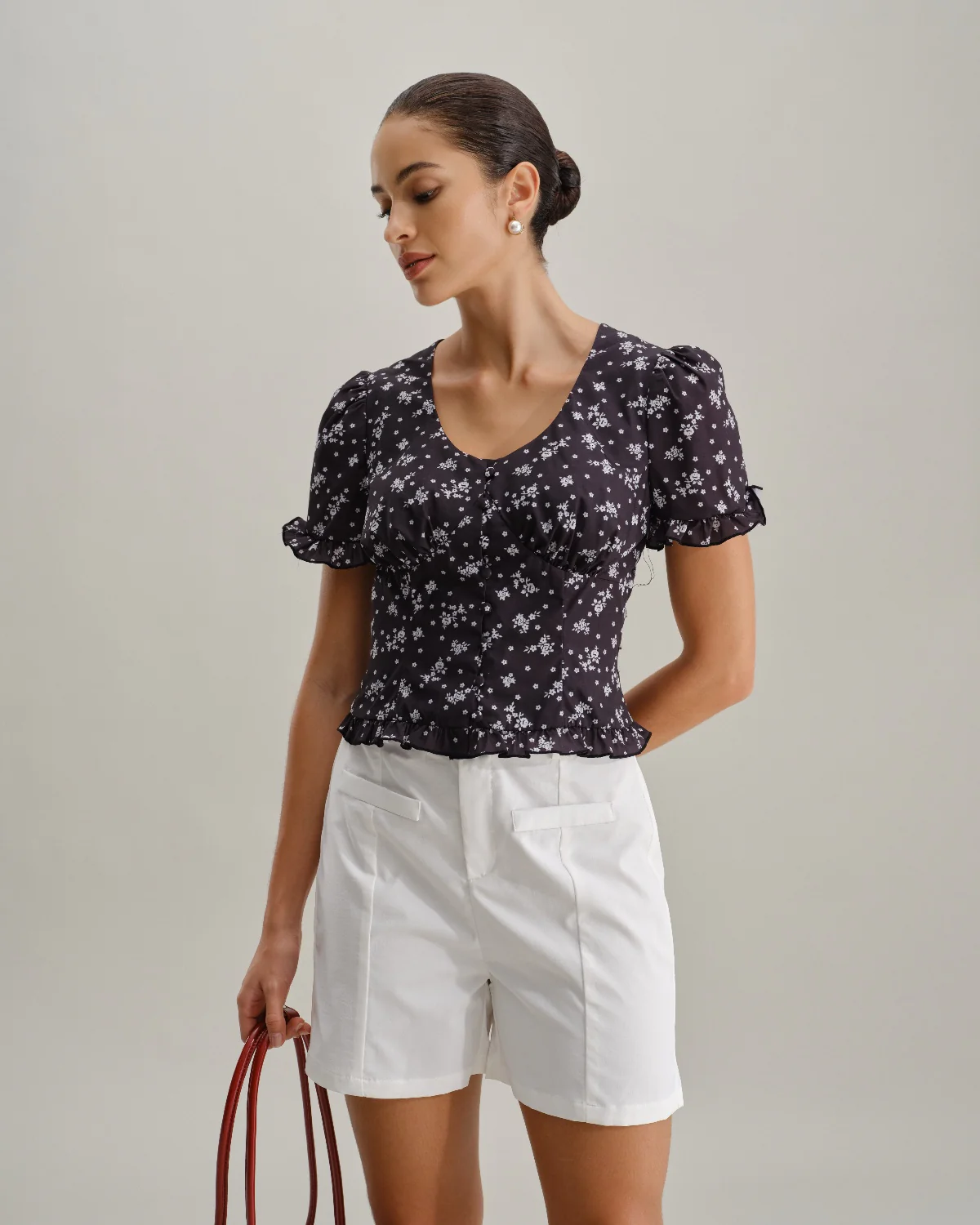 Black Floral Scoop Neck Blouse - Image 3