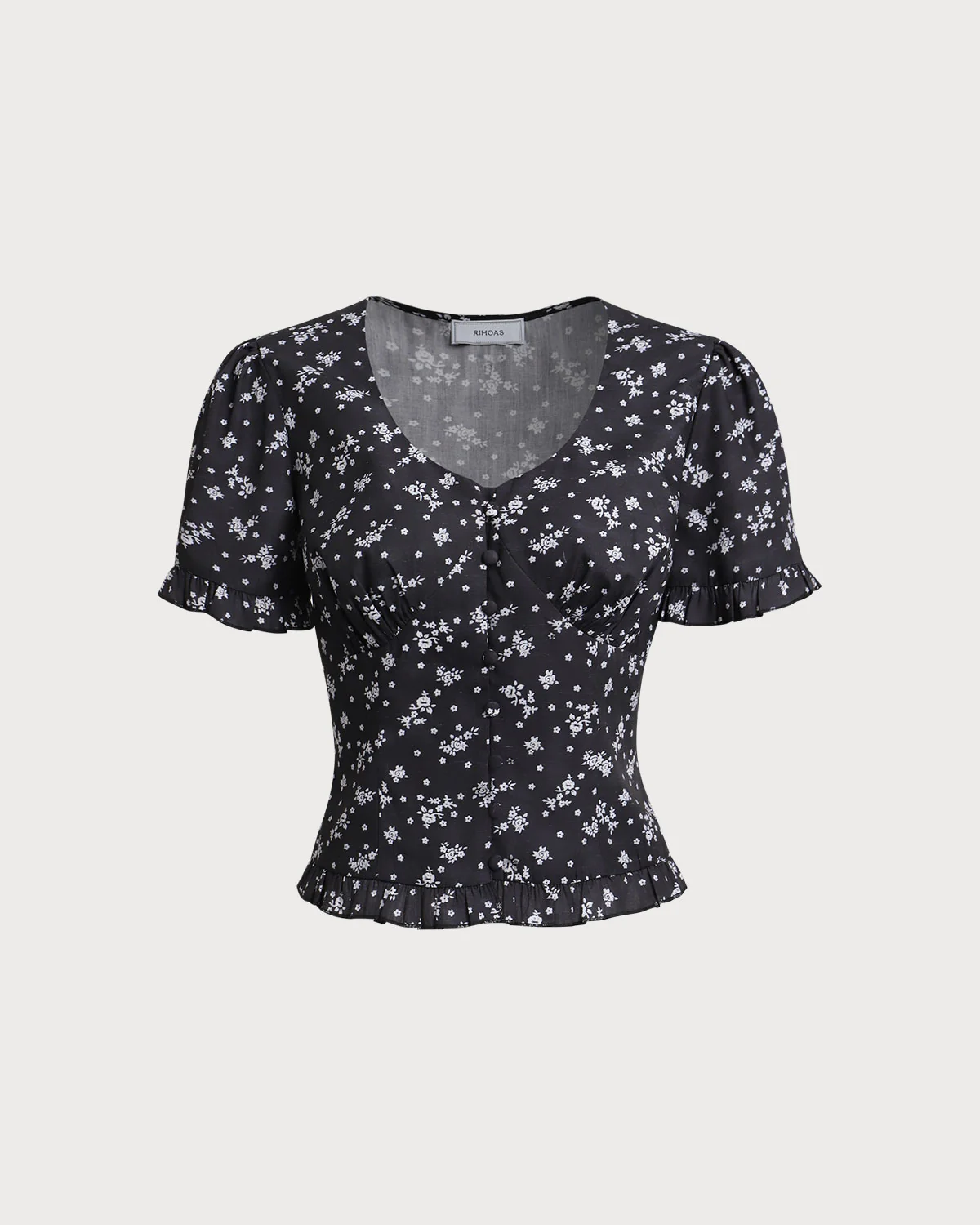 Black Floral Scoop Neck Blouse - Image 7