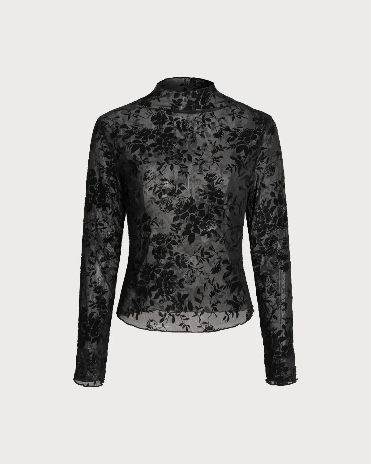 Black Floral See-through Tee - Image 6