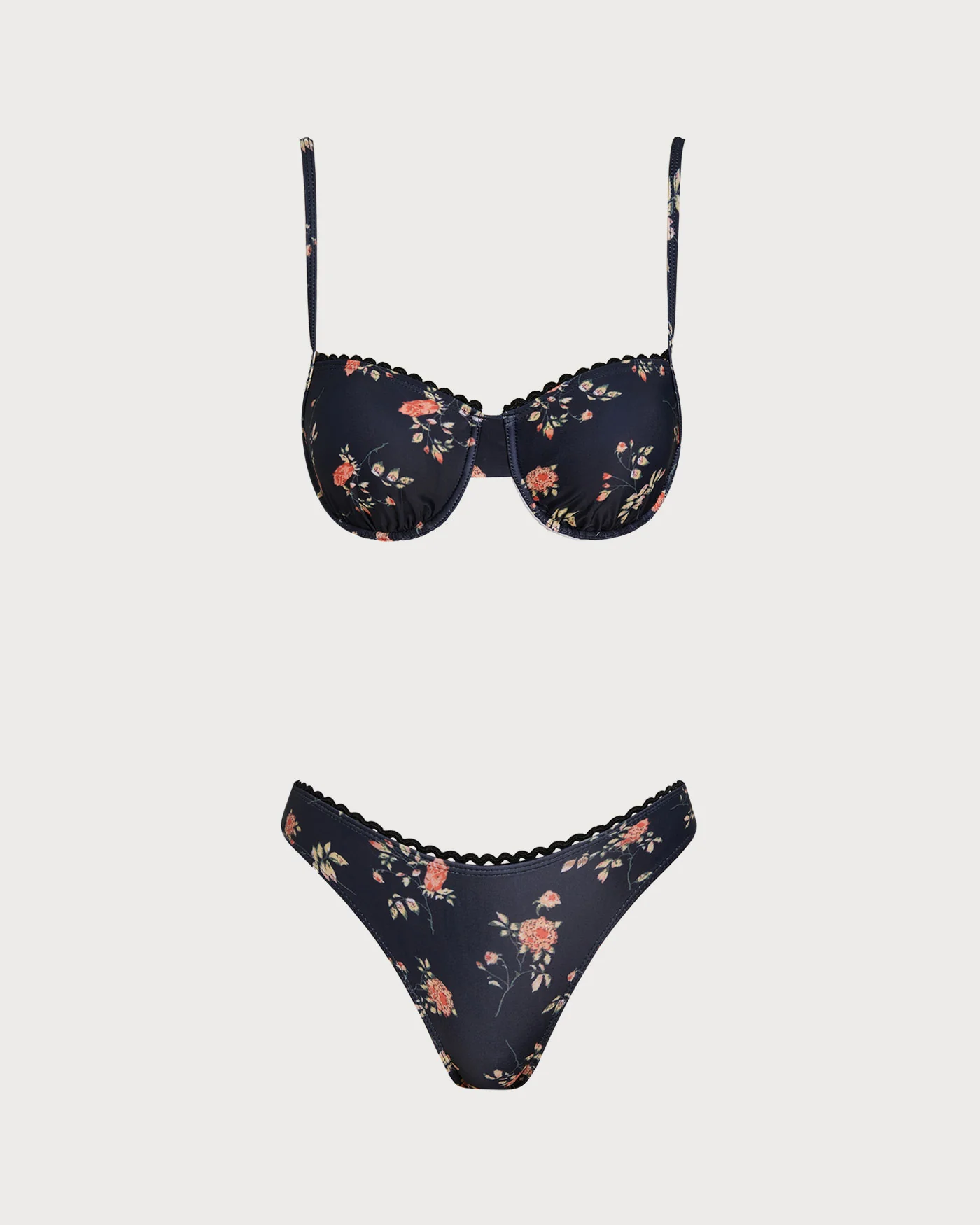 Navy Floral Underwire Bikini Set - Image 2
