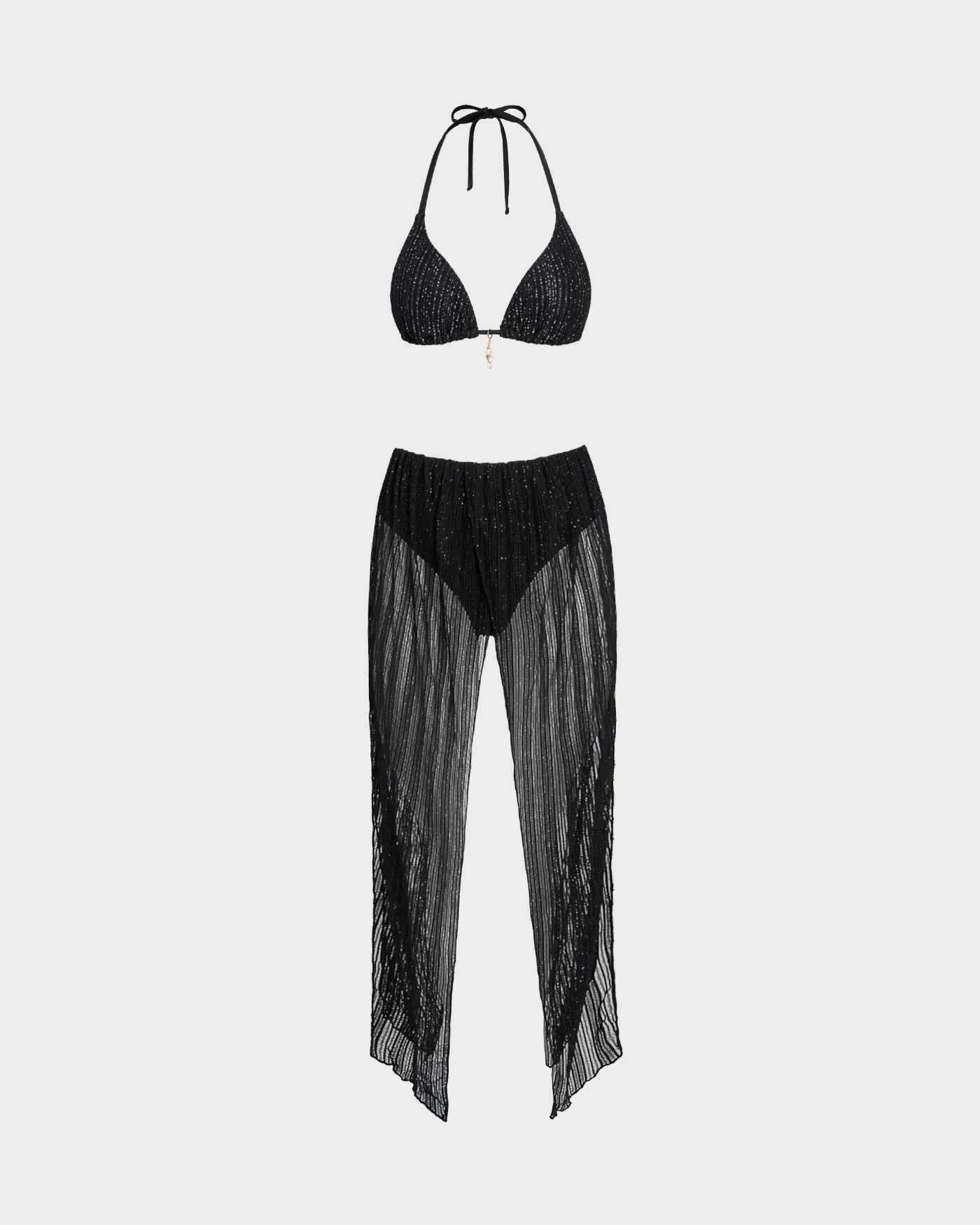 Black Halter Drawstring Triangle Bikini Set - Image 10