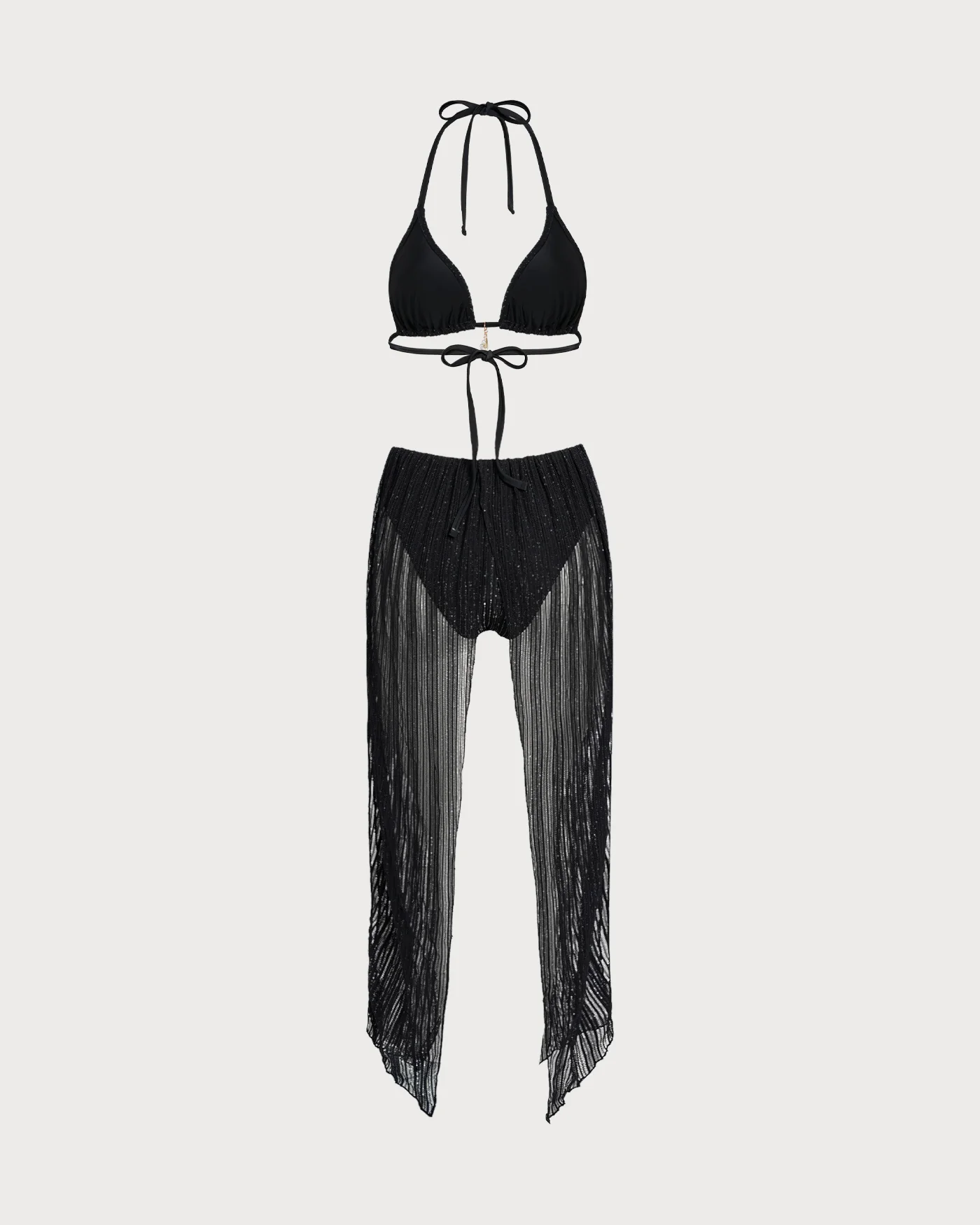 Black Halter Drawstring Triangle Bikini Set - Image 11
