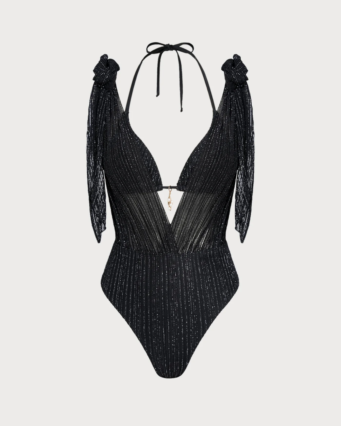 Black Halter Drawstring Triangle Bikini Set - Image 8