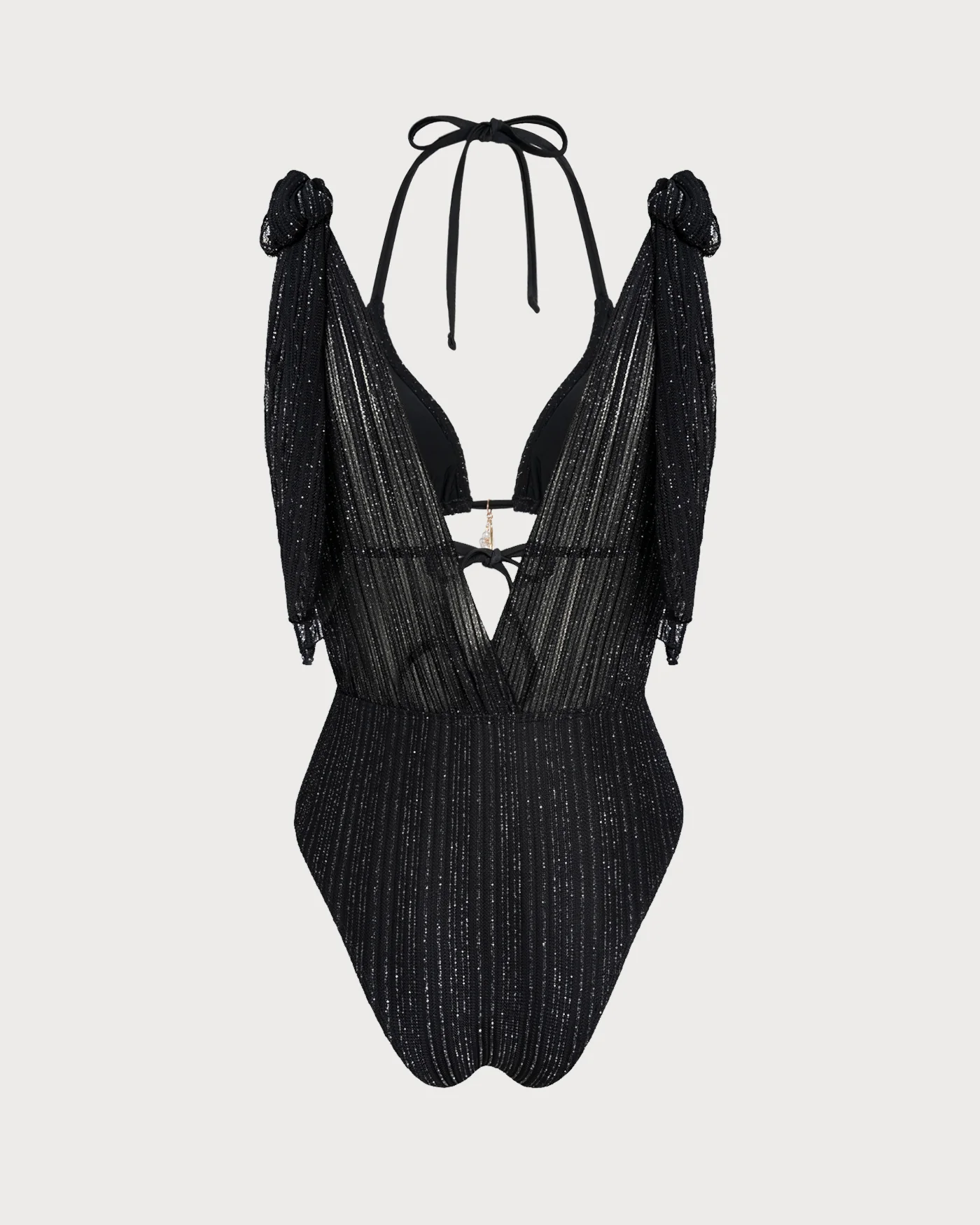 Black Halter Drawstring Triangle Bikini Set - Image 9