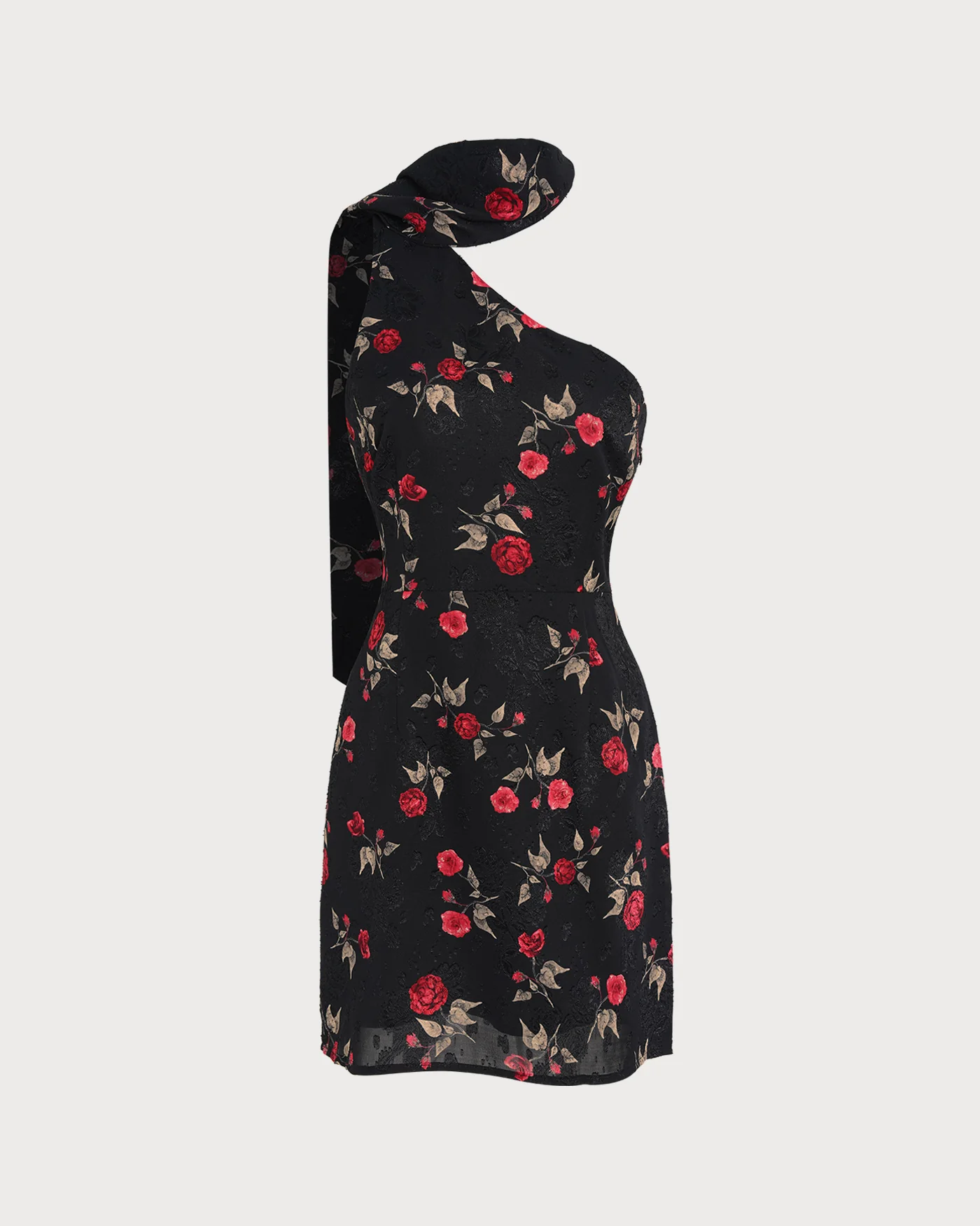 Black Jacquard One Shoulder Mini Dress - Image 7
