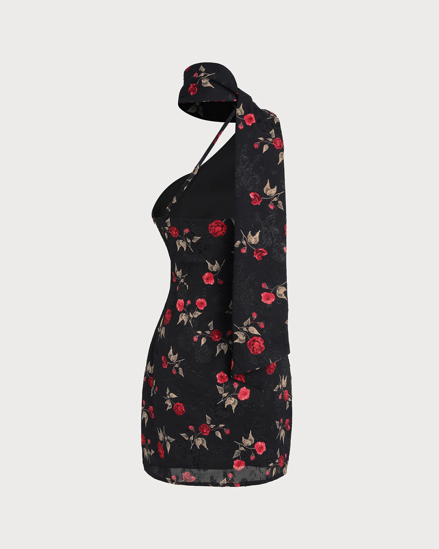Black Jacquard One Shoulder Mini Dress - Image 8