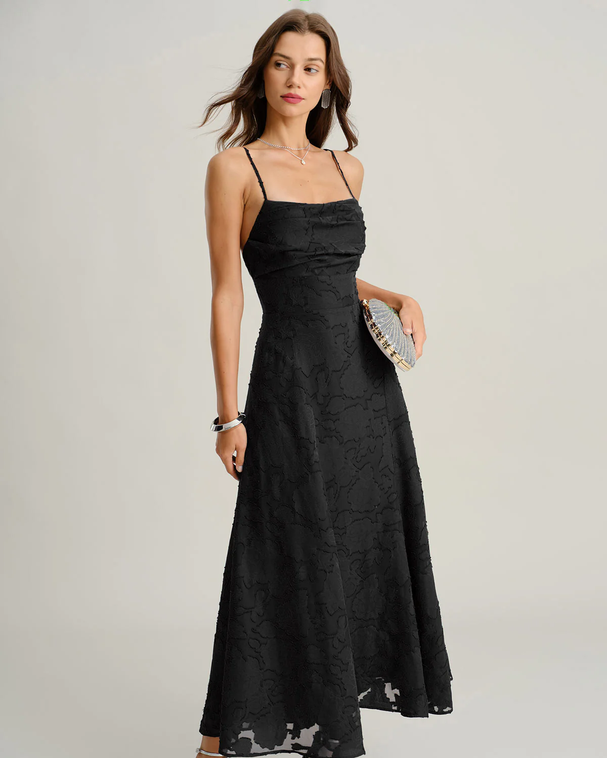 Black Jacquard Slip Maxi Dress - Image 3