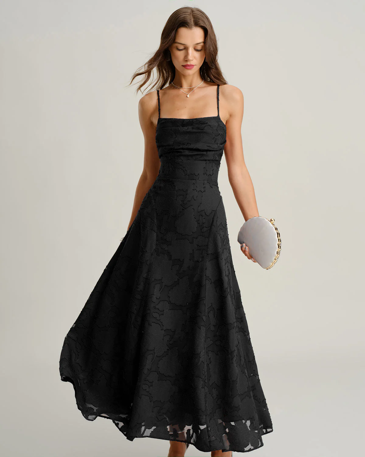 Black Jacquard Slip Maxi Dress - Image 4