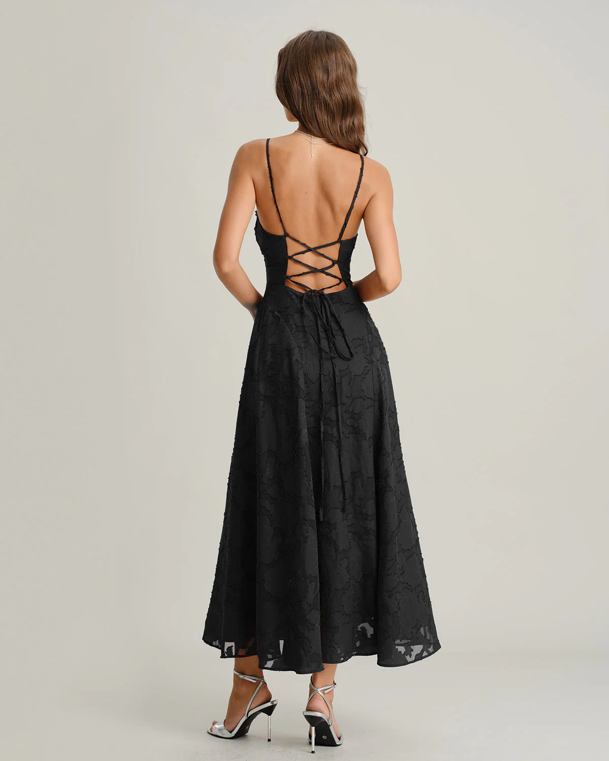 Black Jacquard Slip Maxi Dress - Image 5