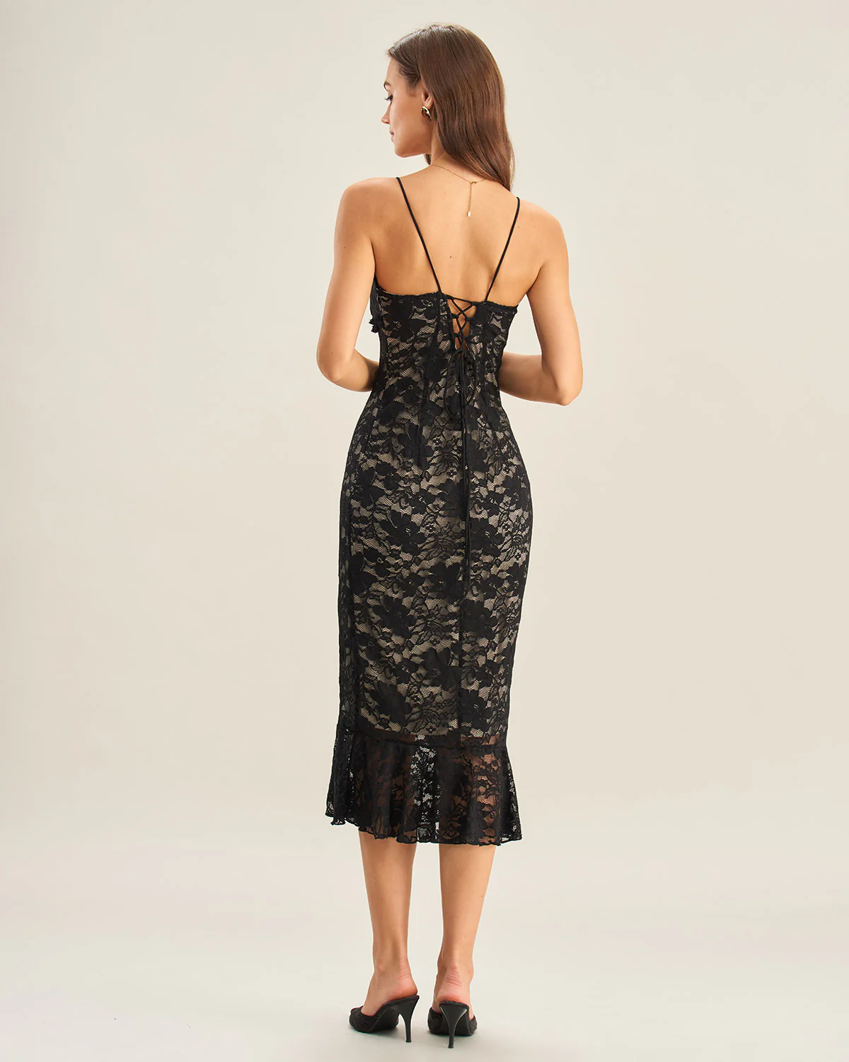 Black Lace Mermaid Slip Midi Dress - Image 6