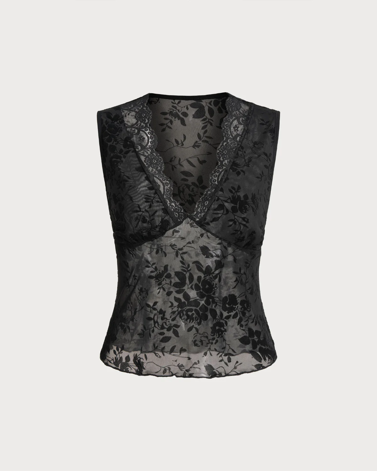 Black Lace V Neck Tank Top - Image 5