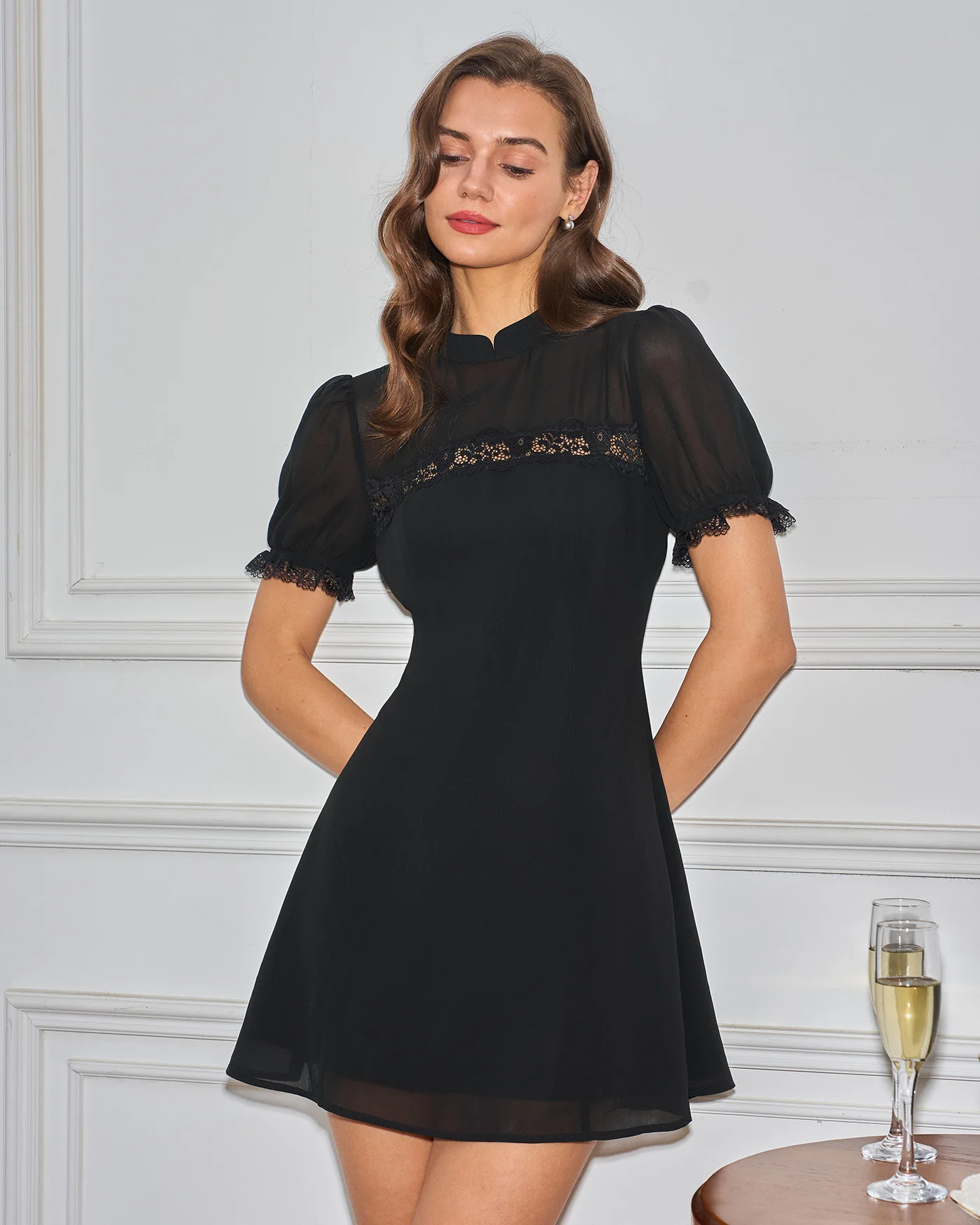 Black Mandarin Collar Mini Dress - Image 4