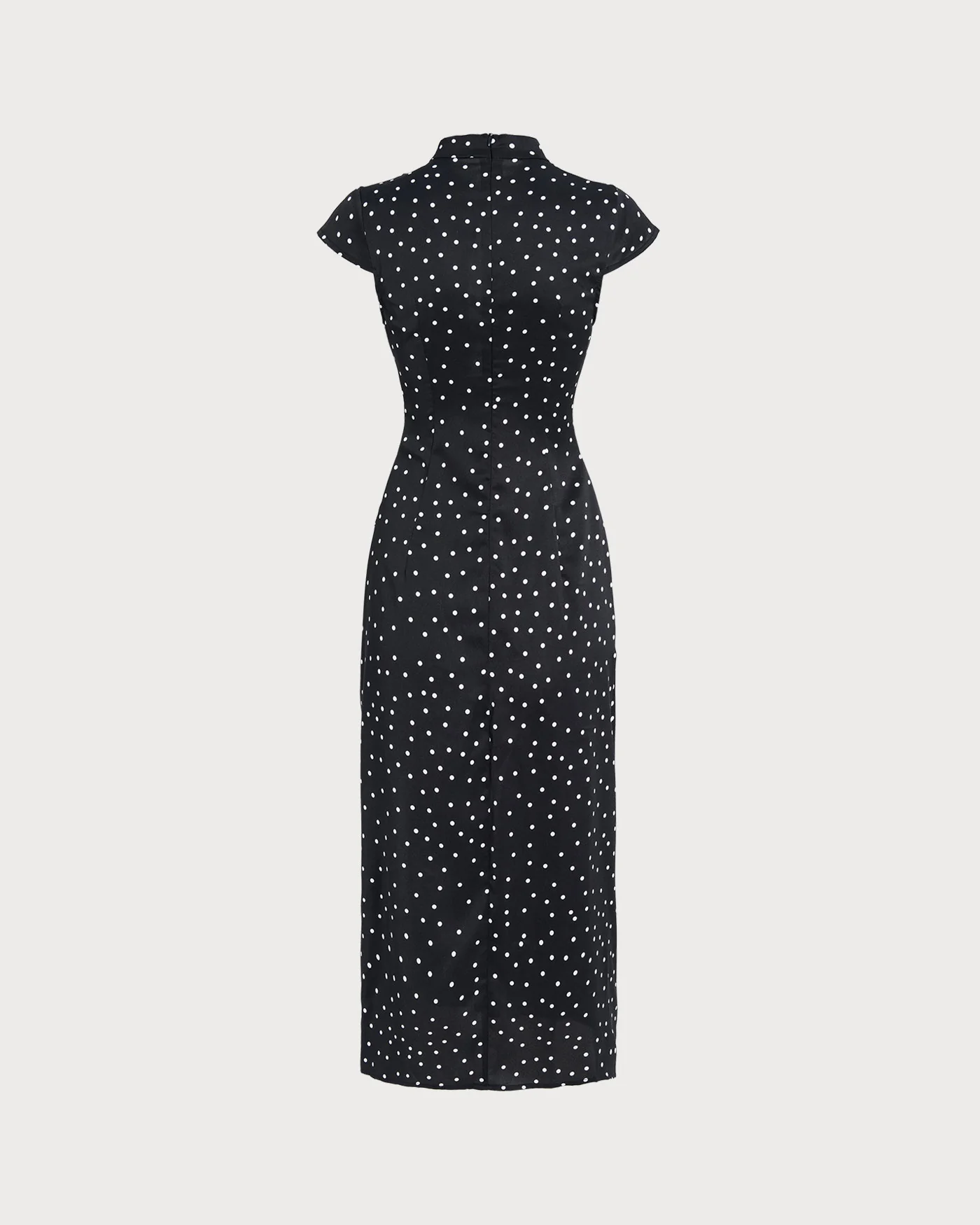 Black Mandarin Collar Polka Dot Midi Dress - Image 8