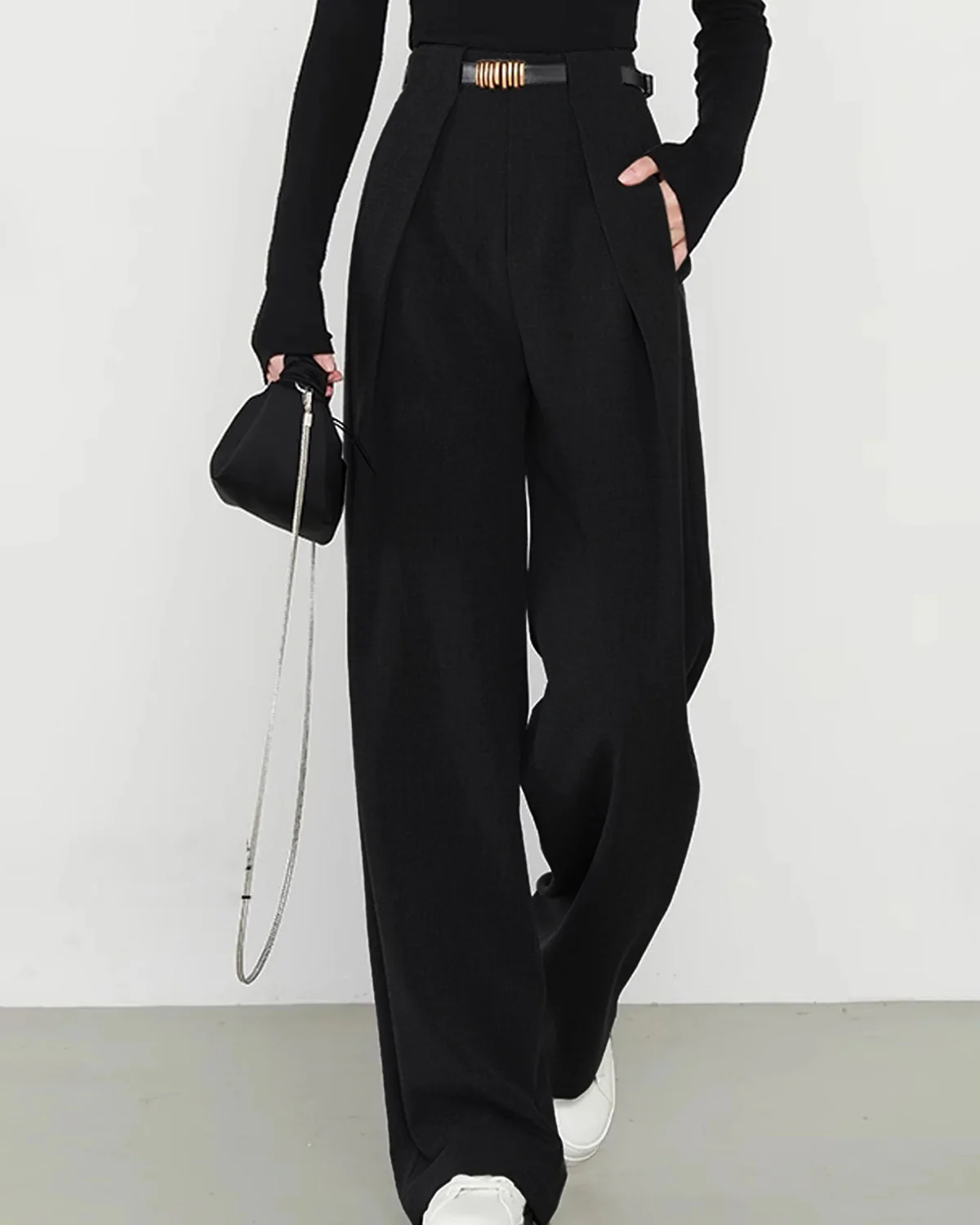 Black Natural Waisted Straight Pants - Image 2