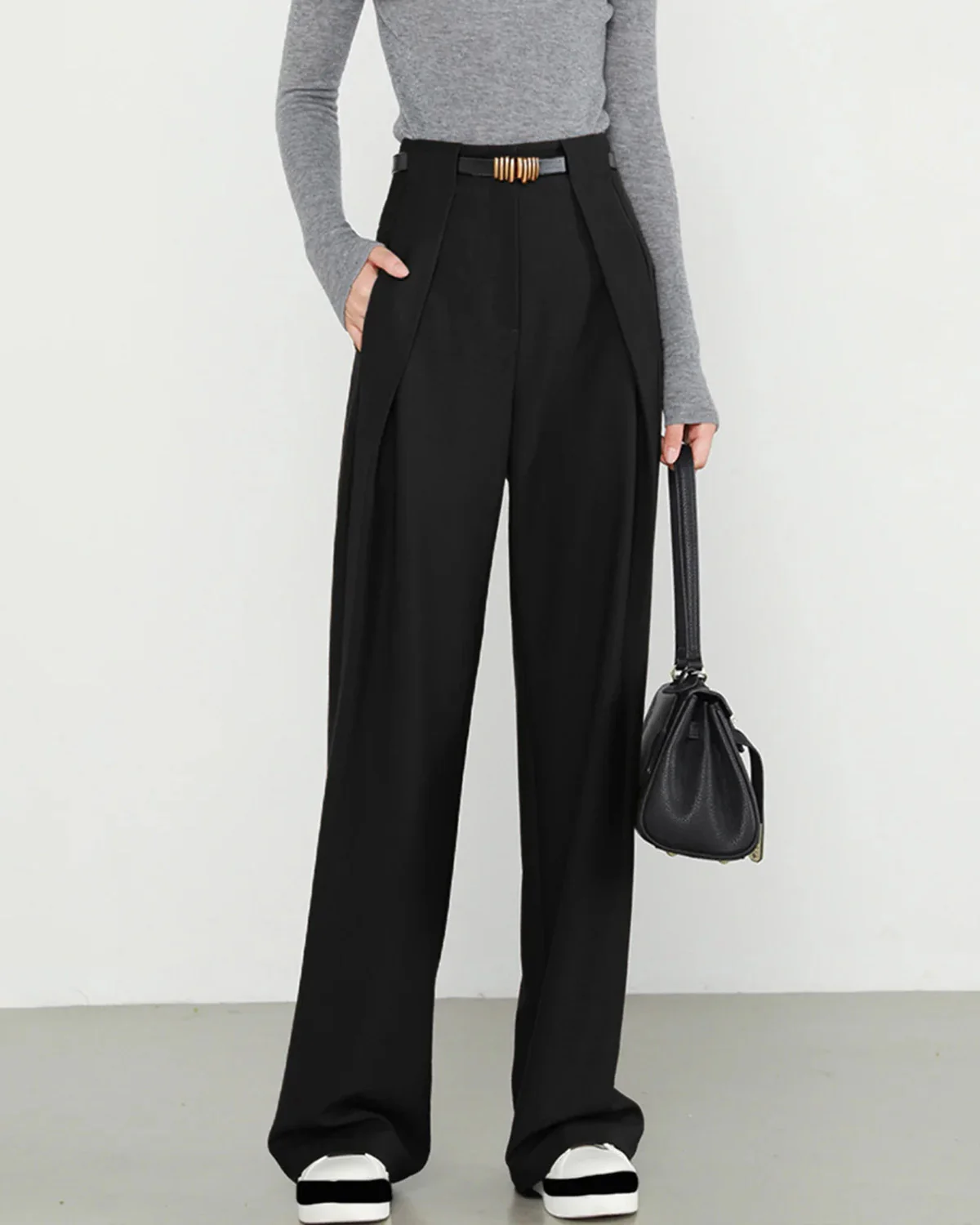 Black Natural Waisted Straight Pants - Image 3
