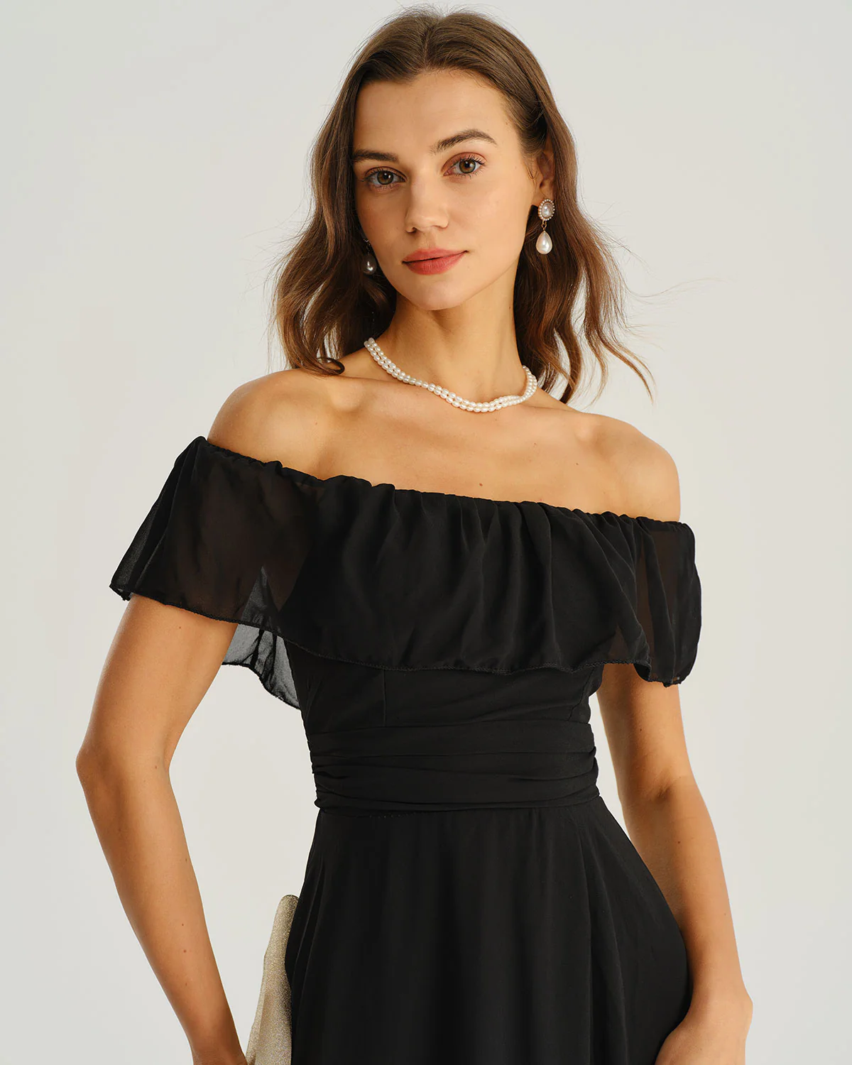 Black Off The Shoulder A-Line Maxi Dress - Image 2