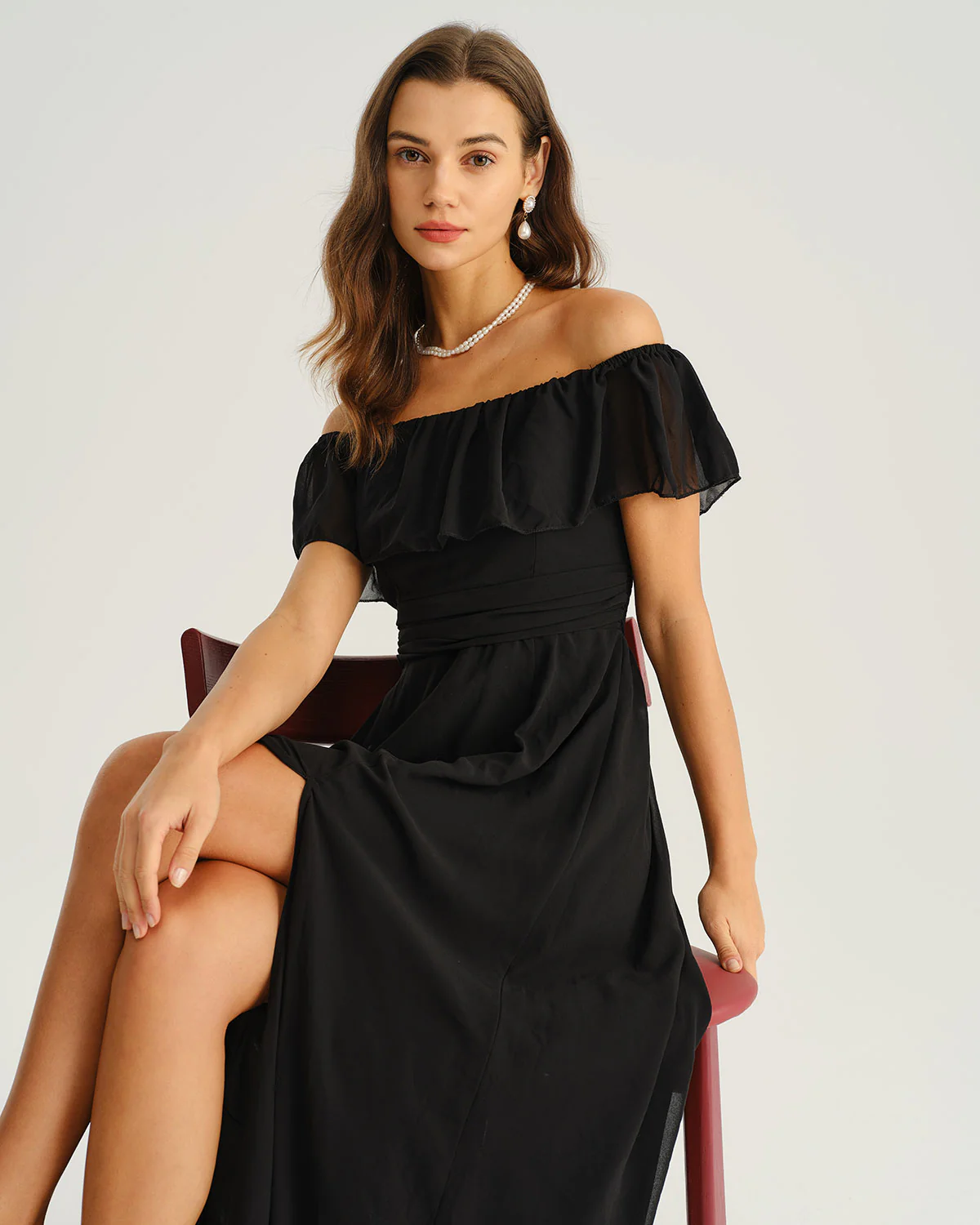 Black Off The Shoulder A-Line Maxi Dress - Image 3