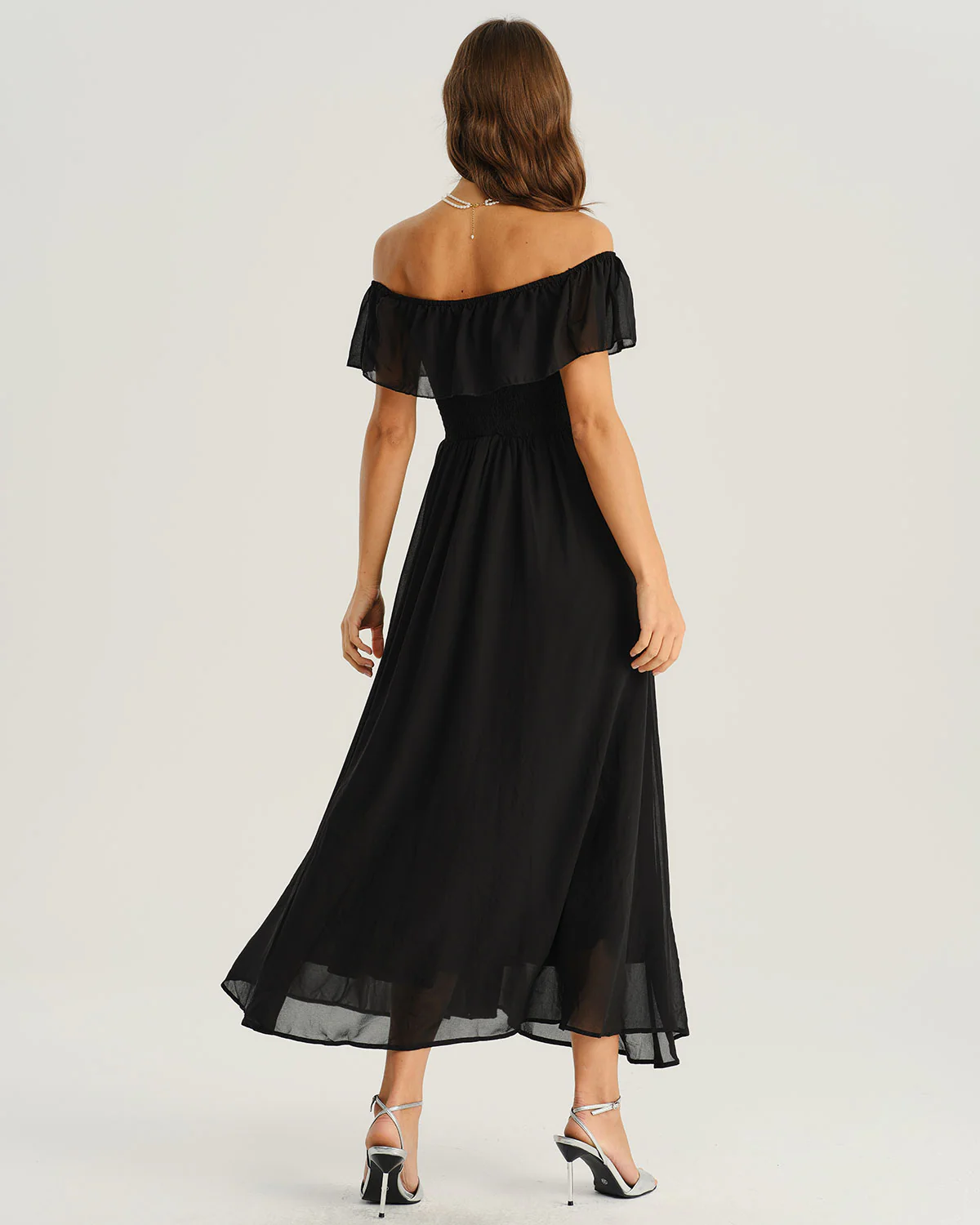 Black Off The Shoulder A-Line Maxi Dress - Image 5
