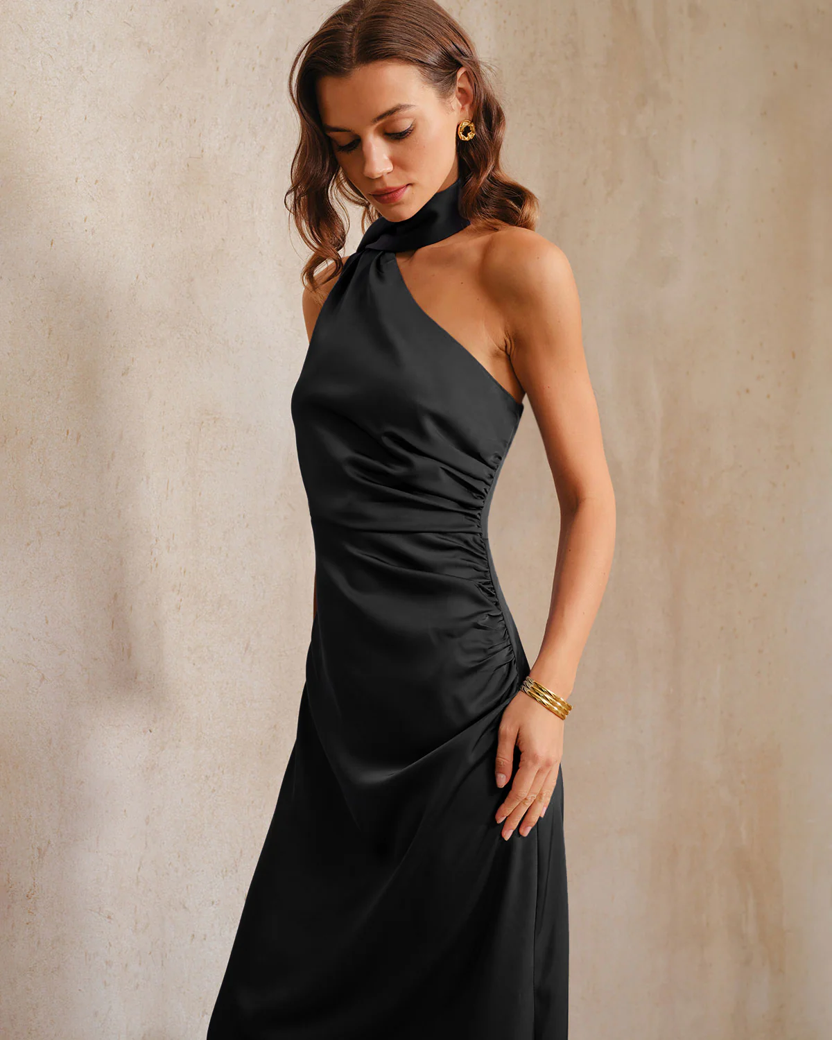 Black One Shoulder A-Line Maxi Dress - Image 3