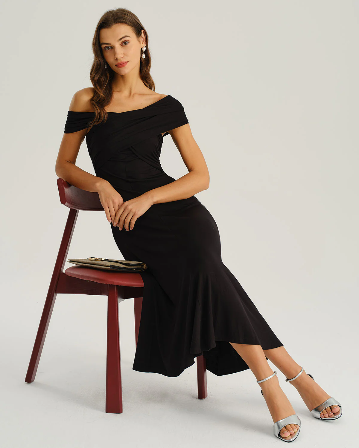 Black One Shoulder A-Line Midi Dress - Image 3