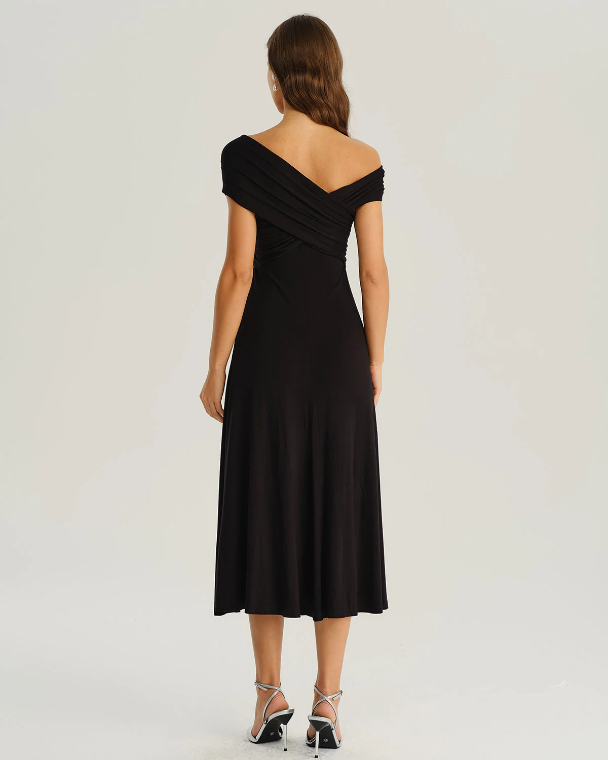 Black One Shoulder A-Line Midi Dress - Image 5