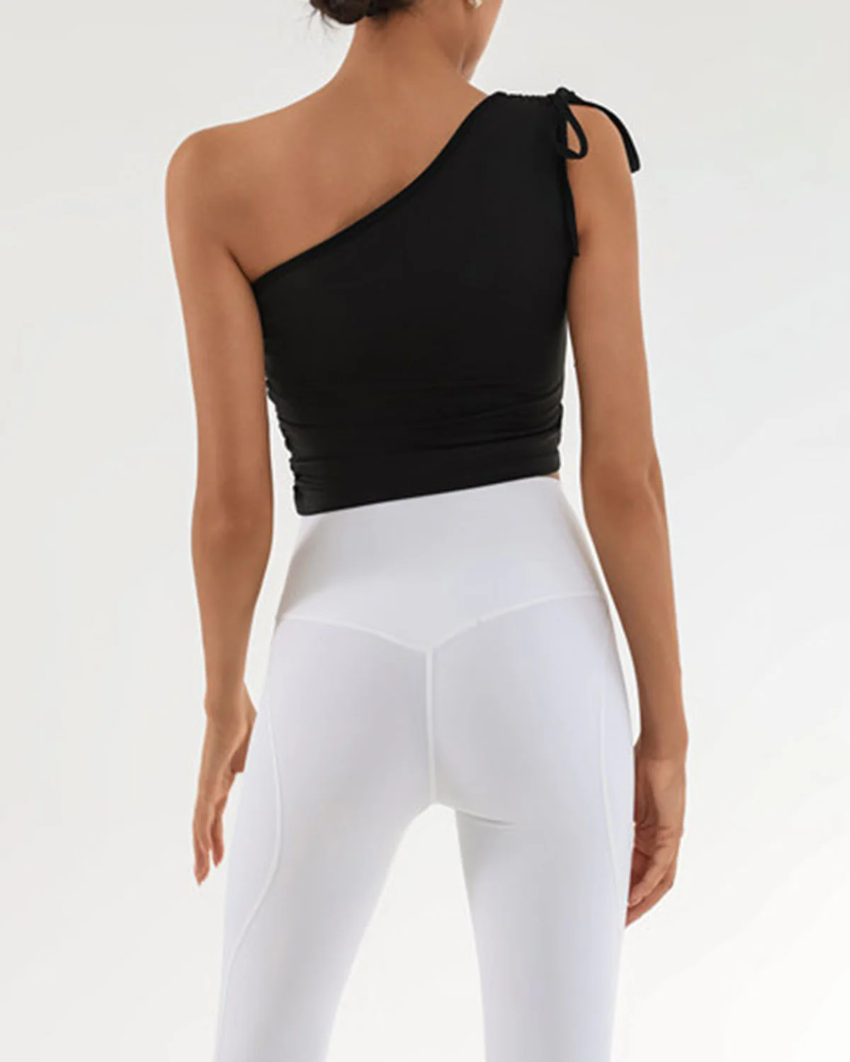 Black One Shoulder Yoga Tank Top - Image 2
