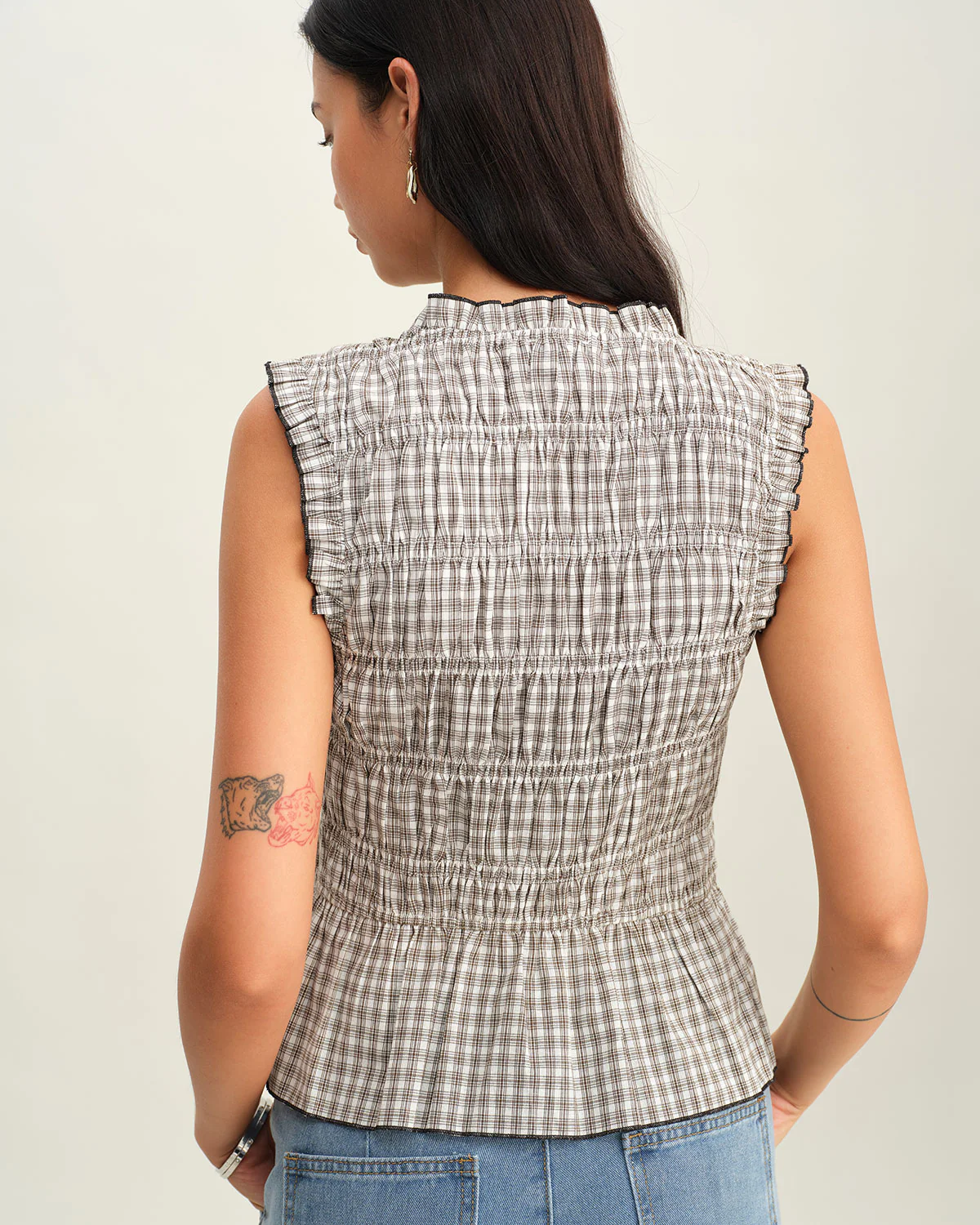 Black Plaid Bowknot Tank Top - Image 4