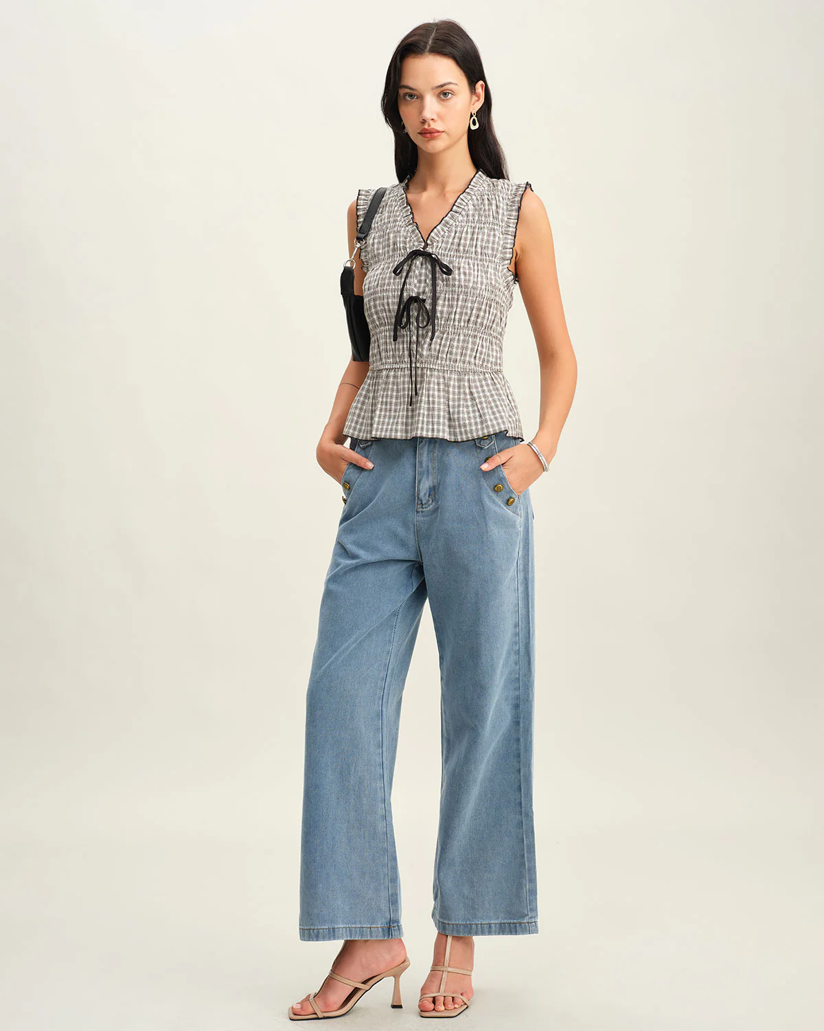 Black Plaid Bowknot Tank Top - Image 5