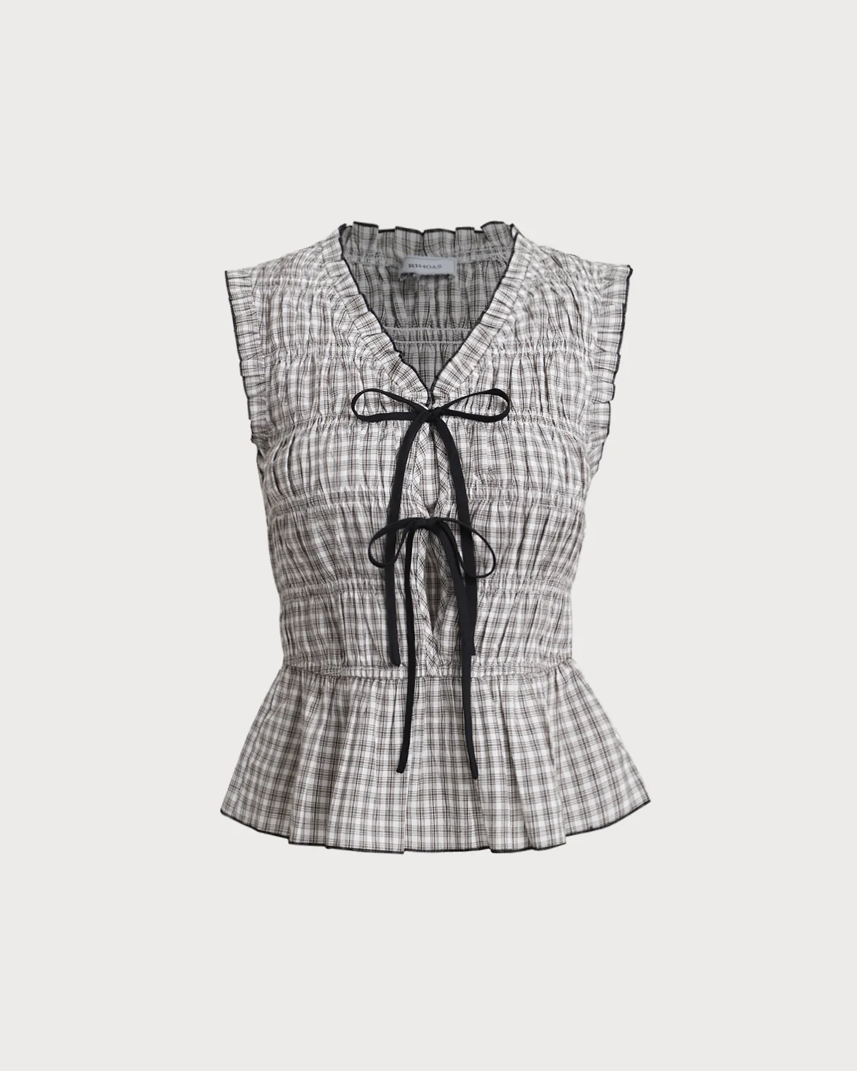 Black Plaid Bowknot Tank Top - Image 6