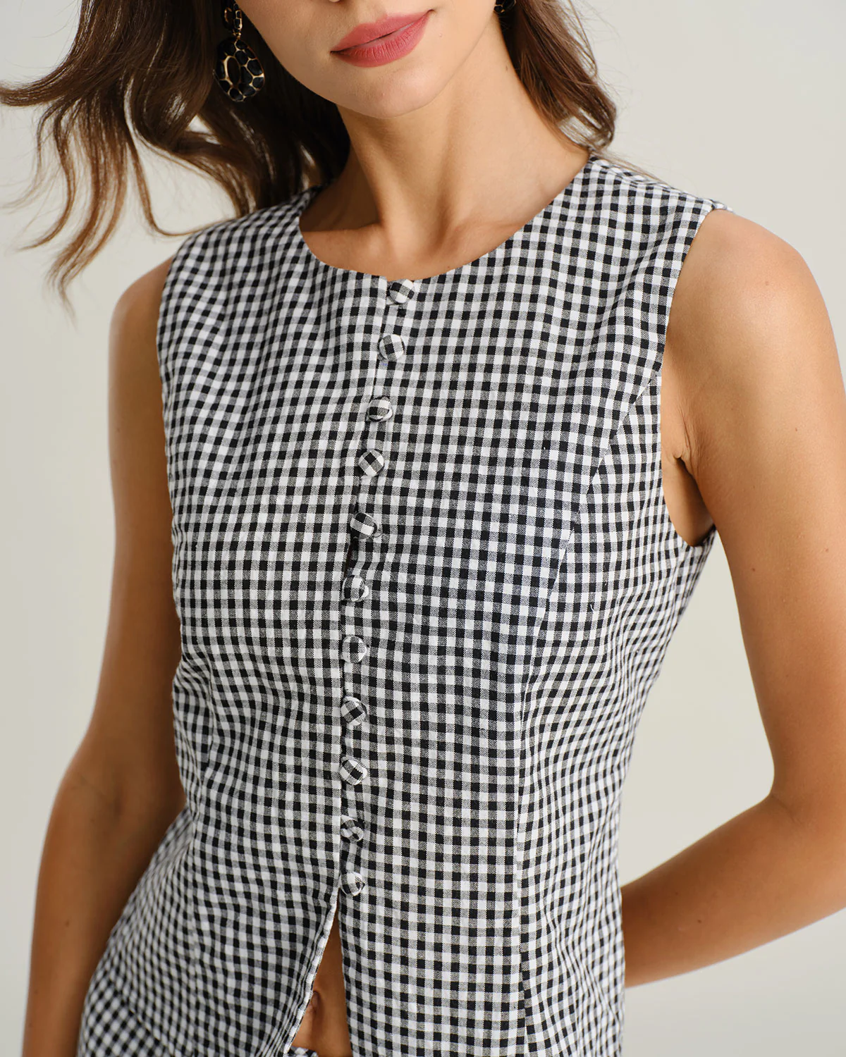 Black Plaid Button Vest - Image 2