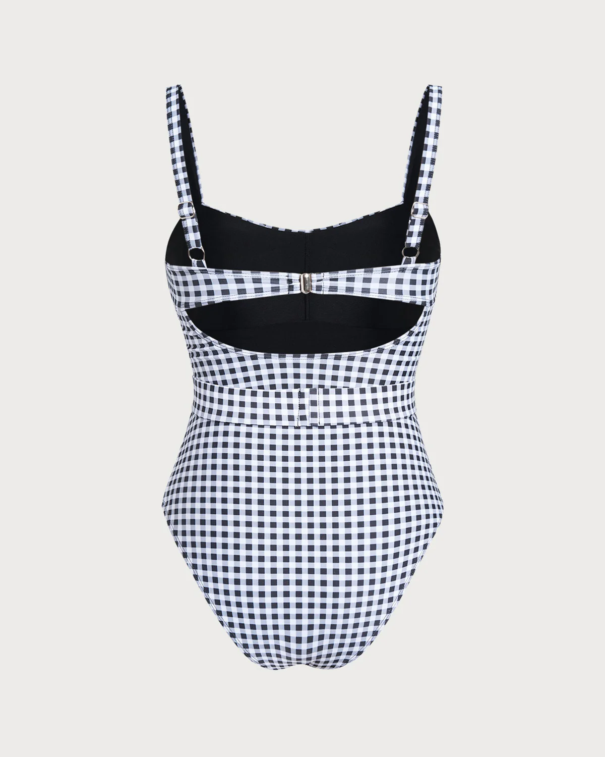 Black Plaid One Piece Swimwear - Image 3