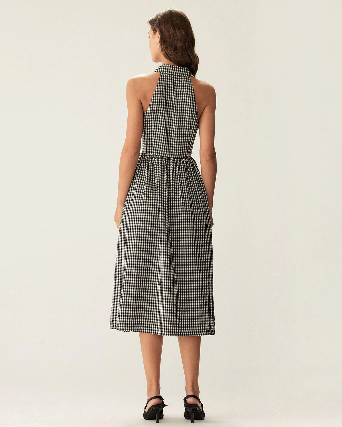 Black Plaid Sleeveless Button Midi Dress - Image 4