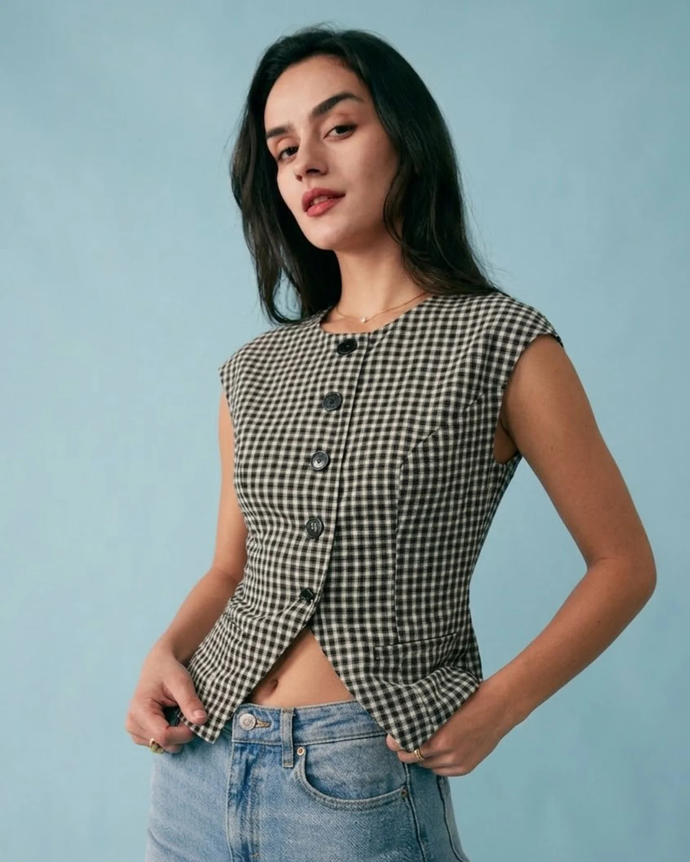 Black Plaid Viscose Tee - Image 3