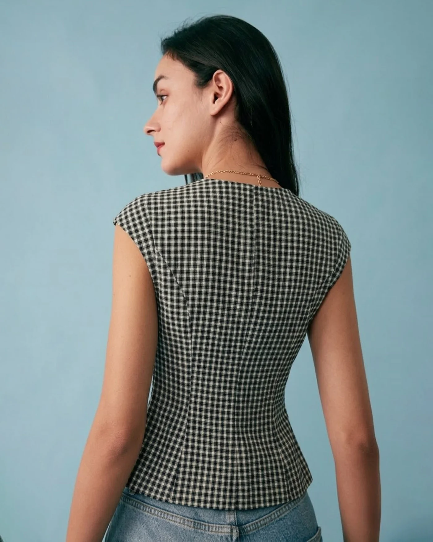 Black Plaid Viscose Tee - Image 4
