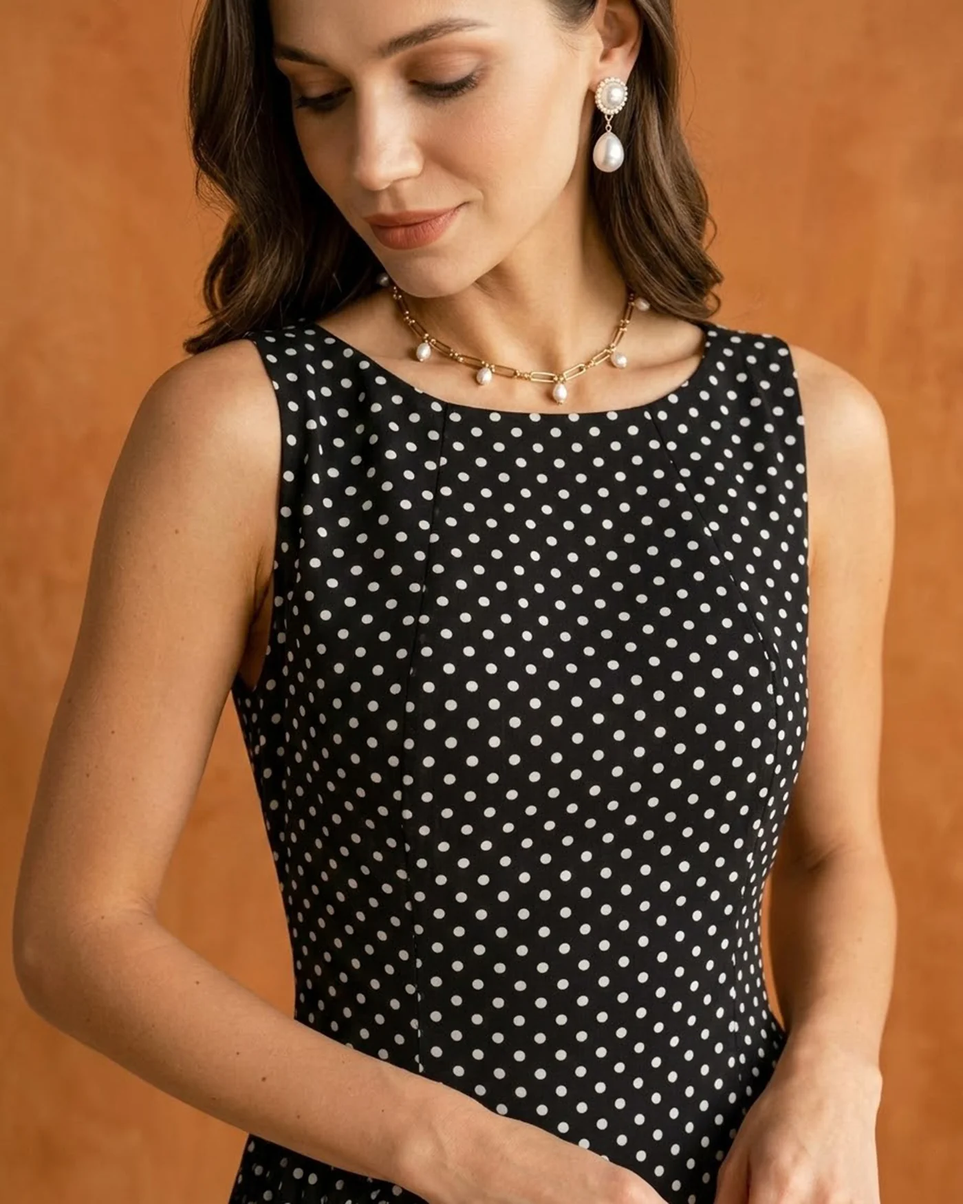 Black Polka Dot Chiffon Midi Dress - Image 2