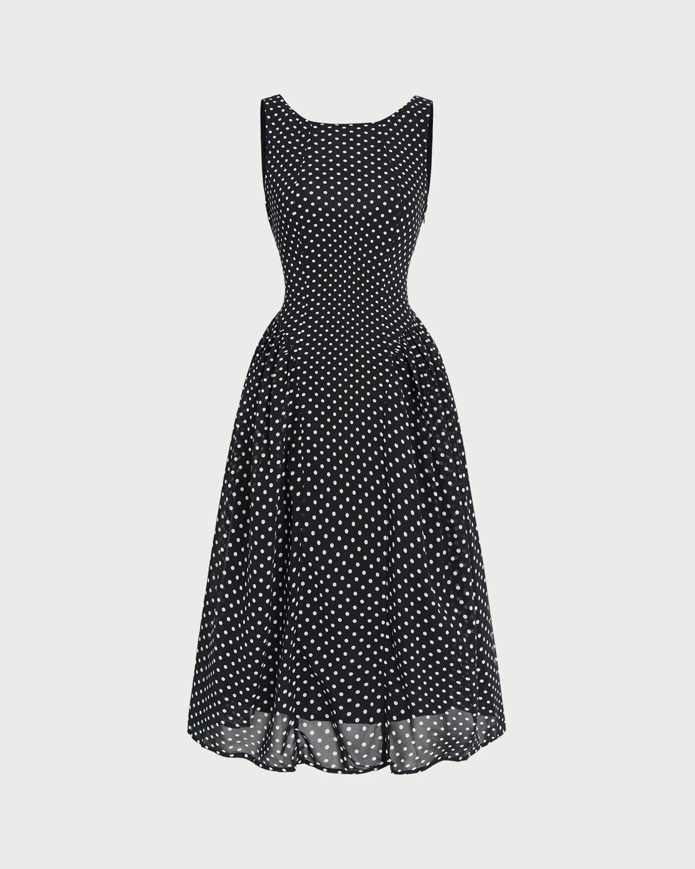 Black Polka Dot Chiffon Midi Dress - Image 6