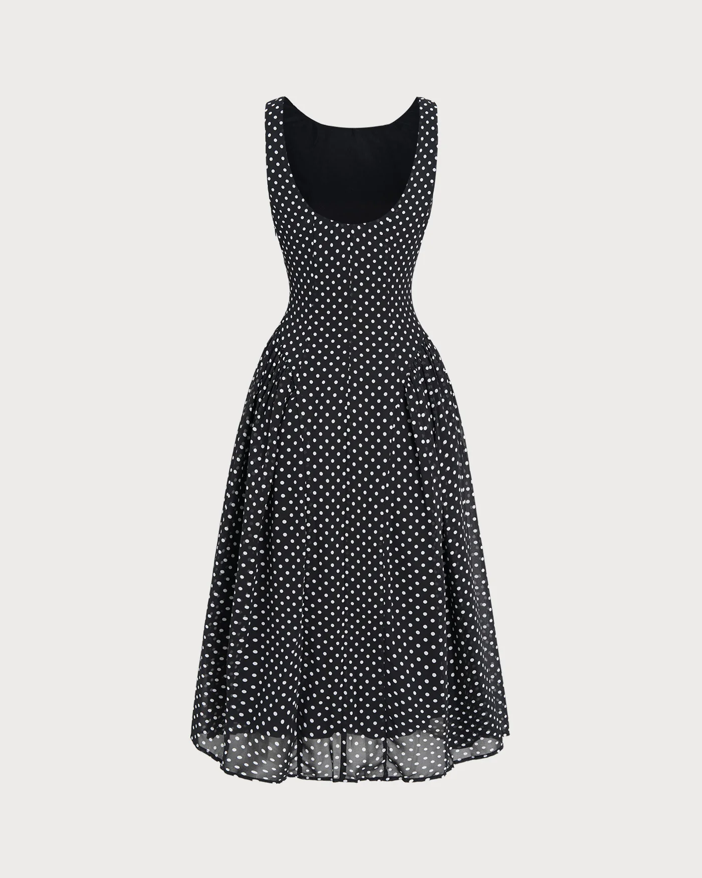 Black Polka Dot Chiffon Midi Dress - Image 7