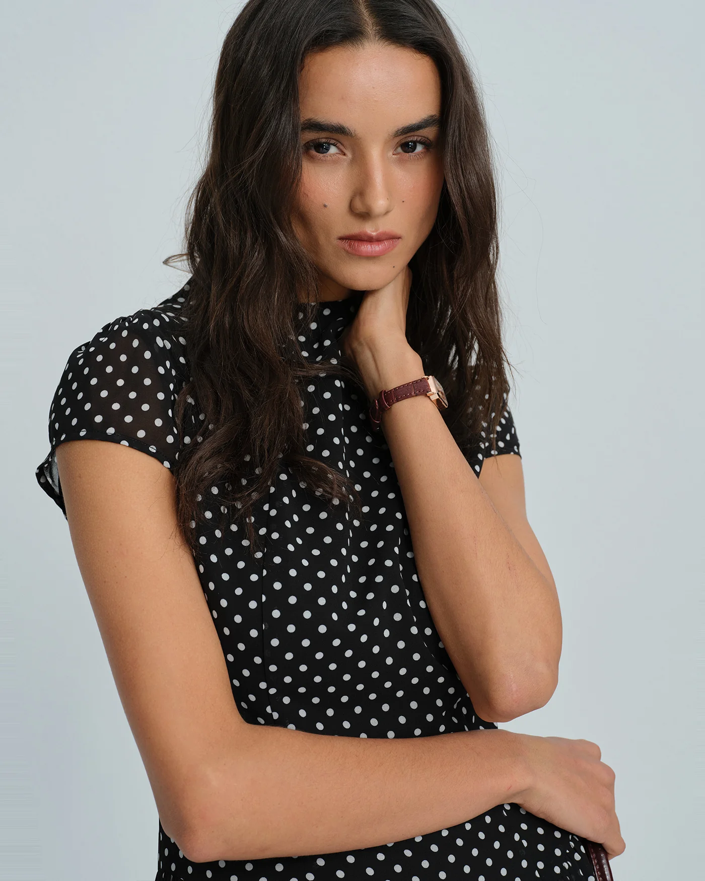 Black Polka Dot Chiffon Mini Dress - Image 2