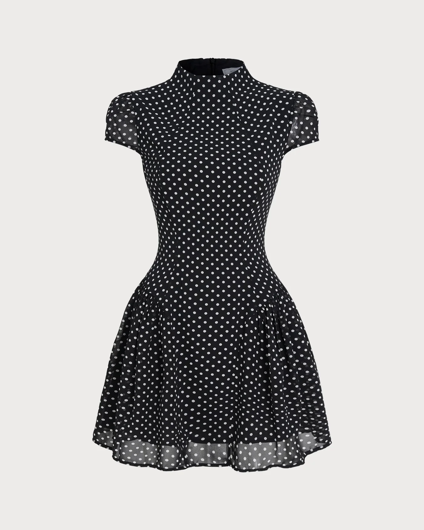 Black Polka Dot Chiffon Mini Dress - Image 6