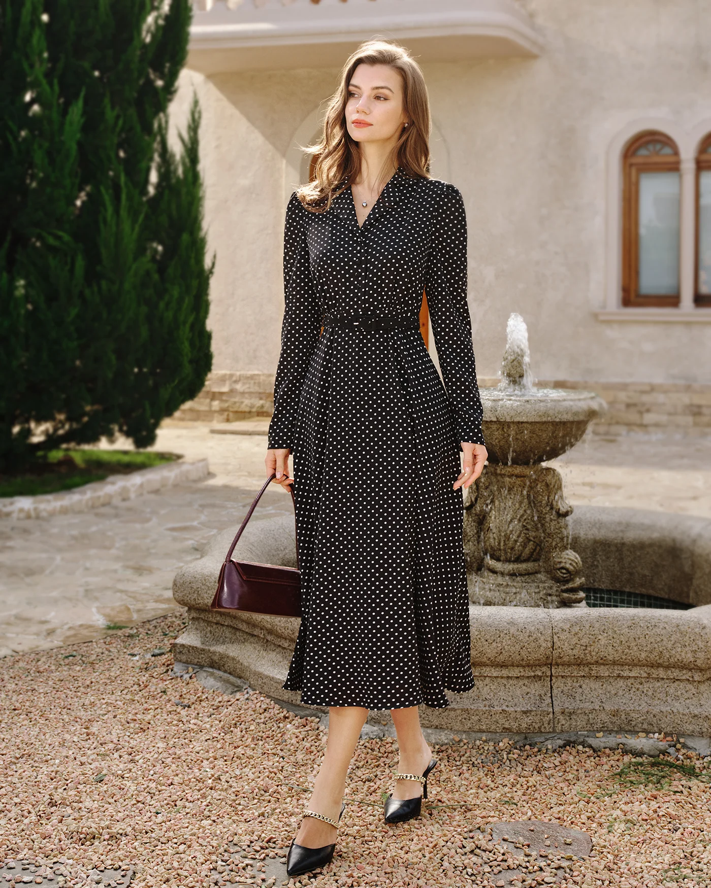 Black Polka Dot Collar Midi Dress - Image 4