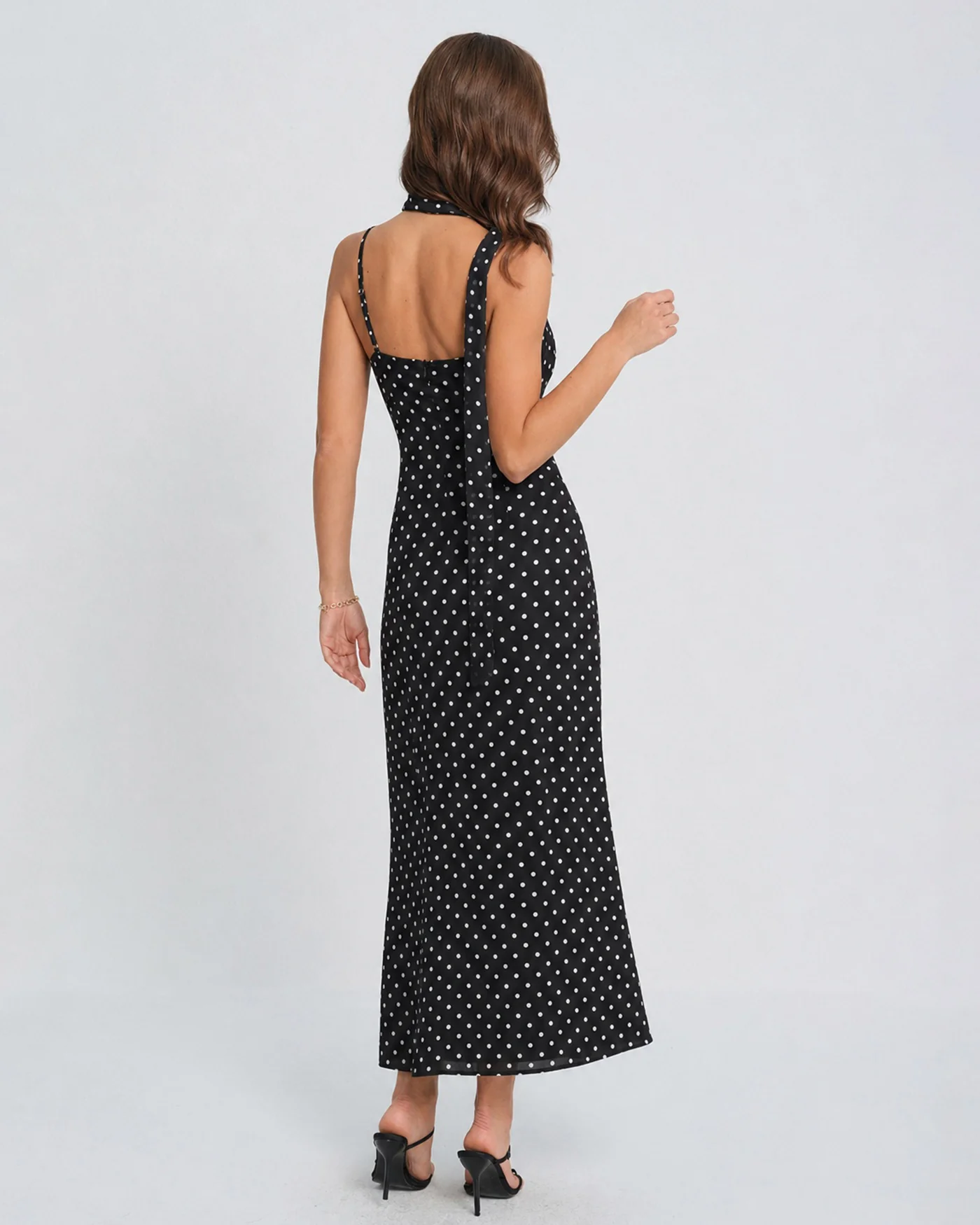 Black Polka Dot Cowl Neck Slip Maxi Dress - Image 4