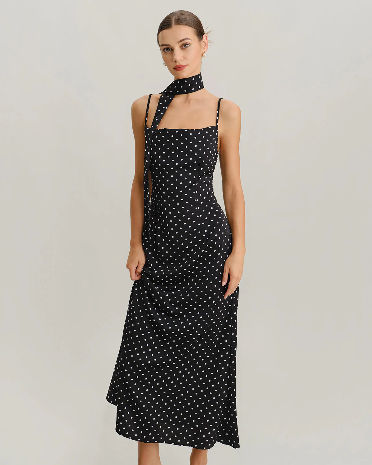 Black Polka Dot Cowl Neck Slip Maxi Dress - Image 5