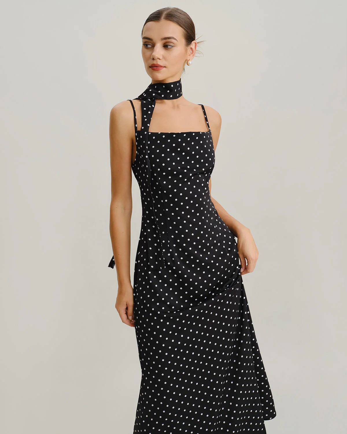Black Polka Dot Cowl Neck Slip Maxi Dress - Image 6