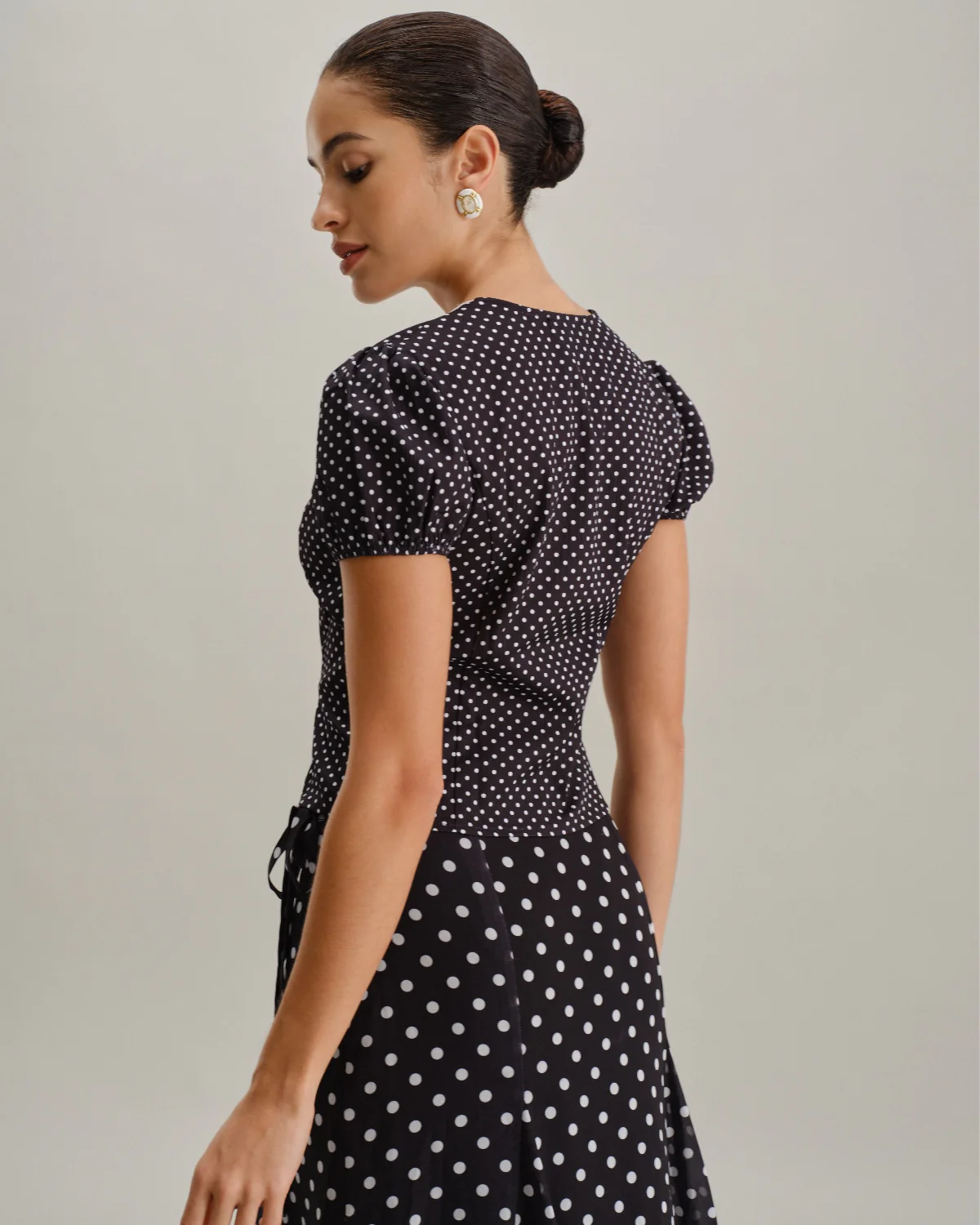 Black Polka Dot Lace Trim Blouse - Image 7