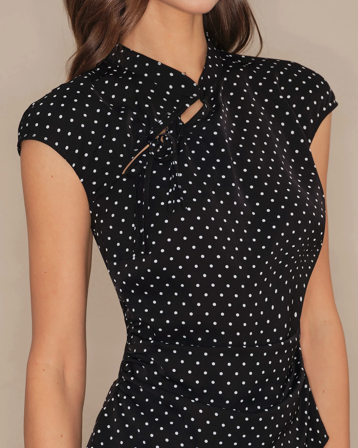 Black Polka Dot Mandarin Collar Tee - Image 2
