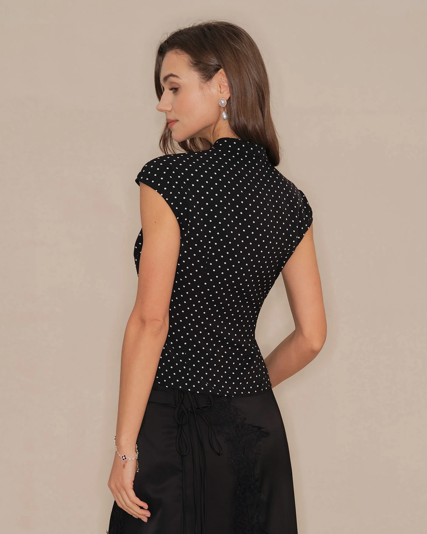 Black Polka Dot Mandarin Collar Tee - Image 3