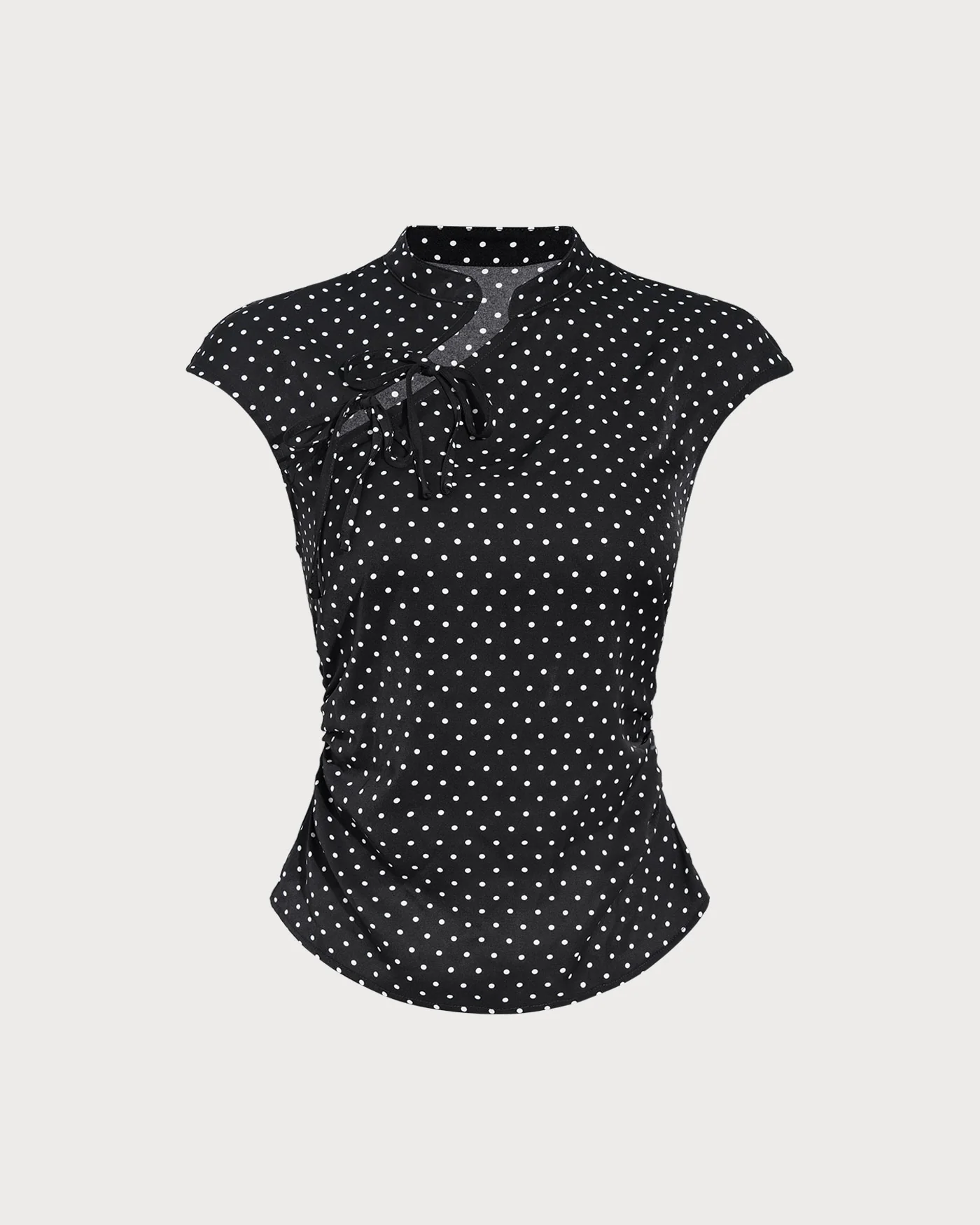 Black Polka Dot Mandarin Collar Tee - Image 5