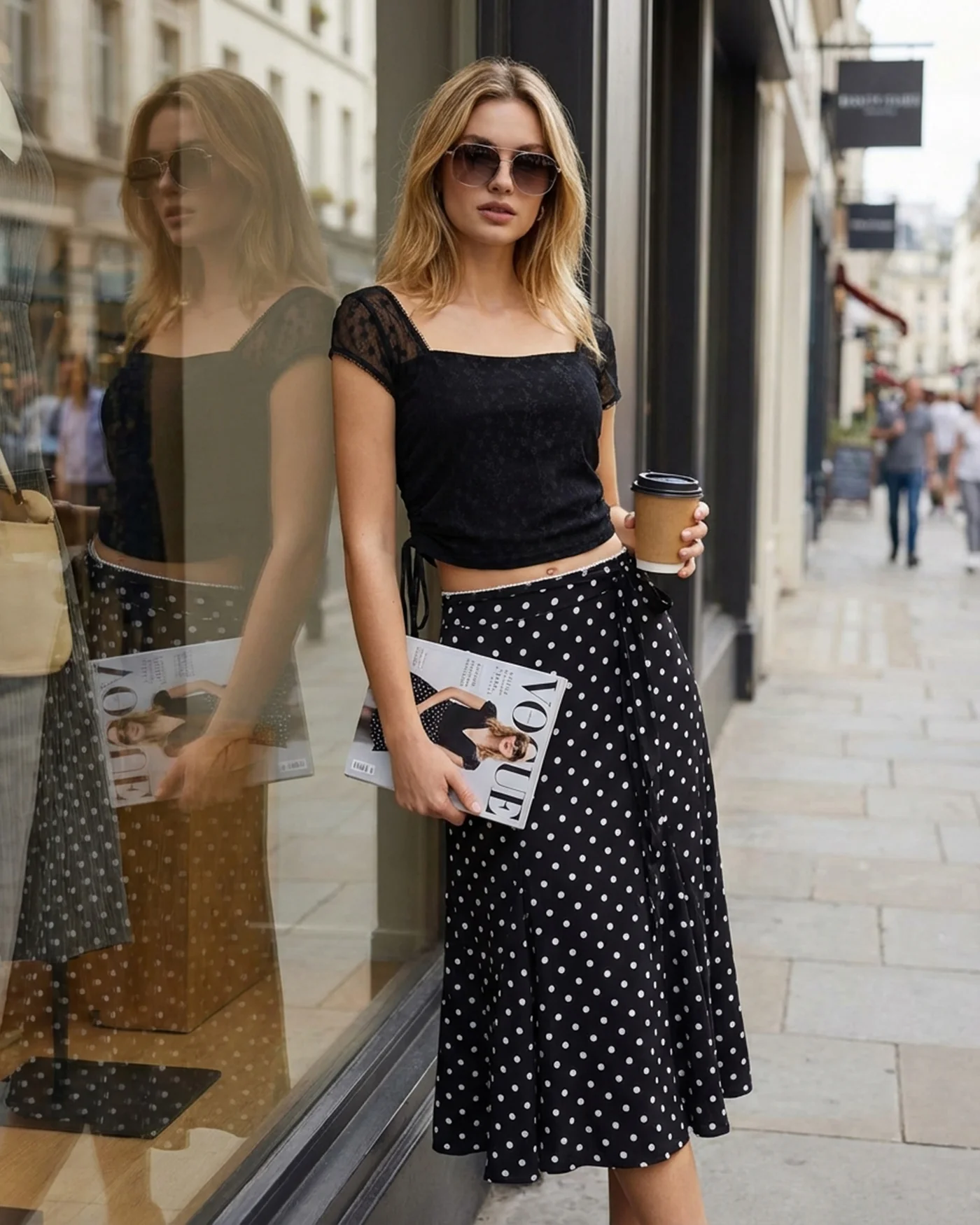 Black Polka Dot Mermaid Midi Skirt - Image 4